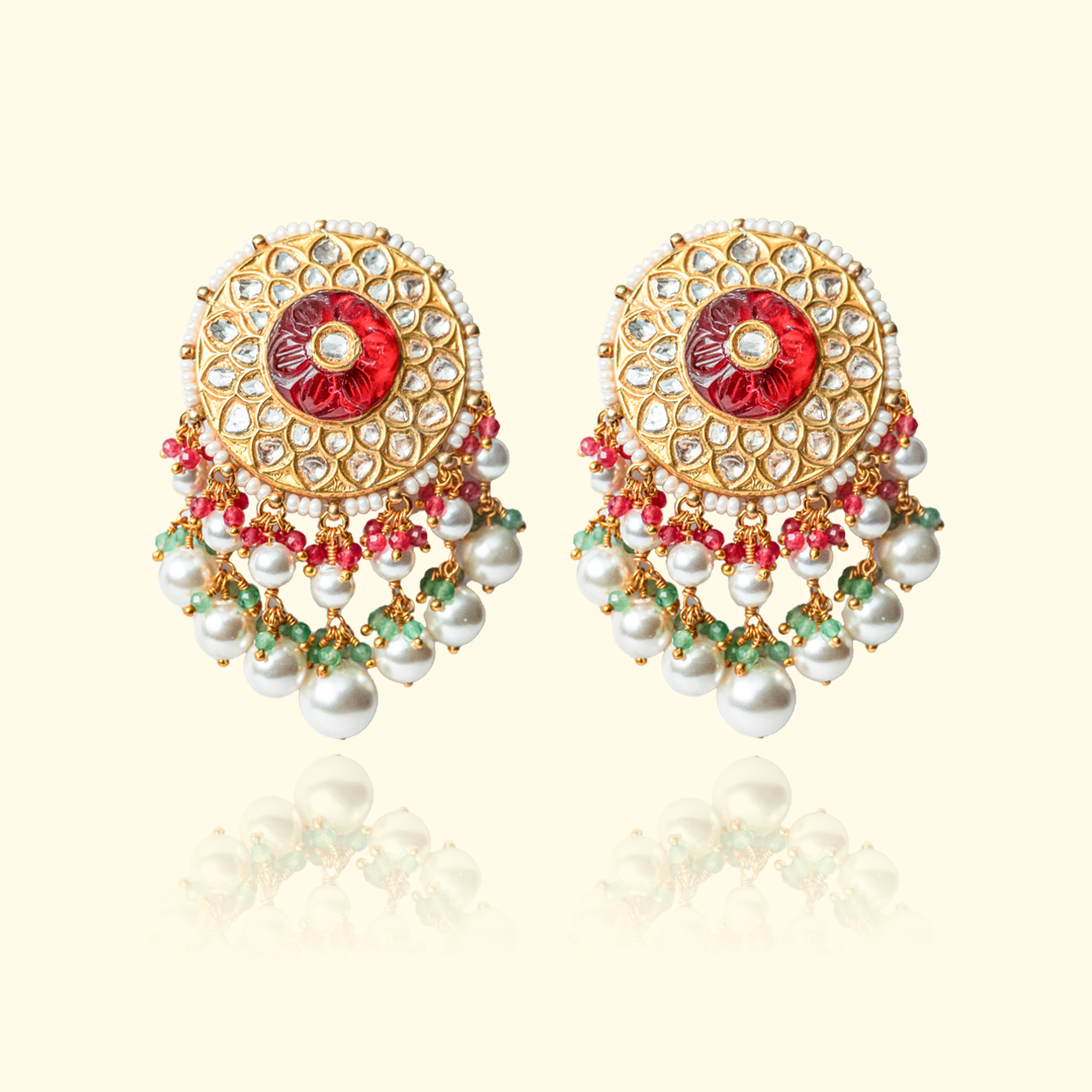 Parinaaz Emerald Ruby Polki Studs