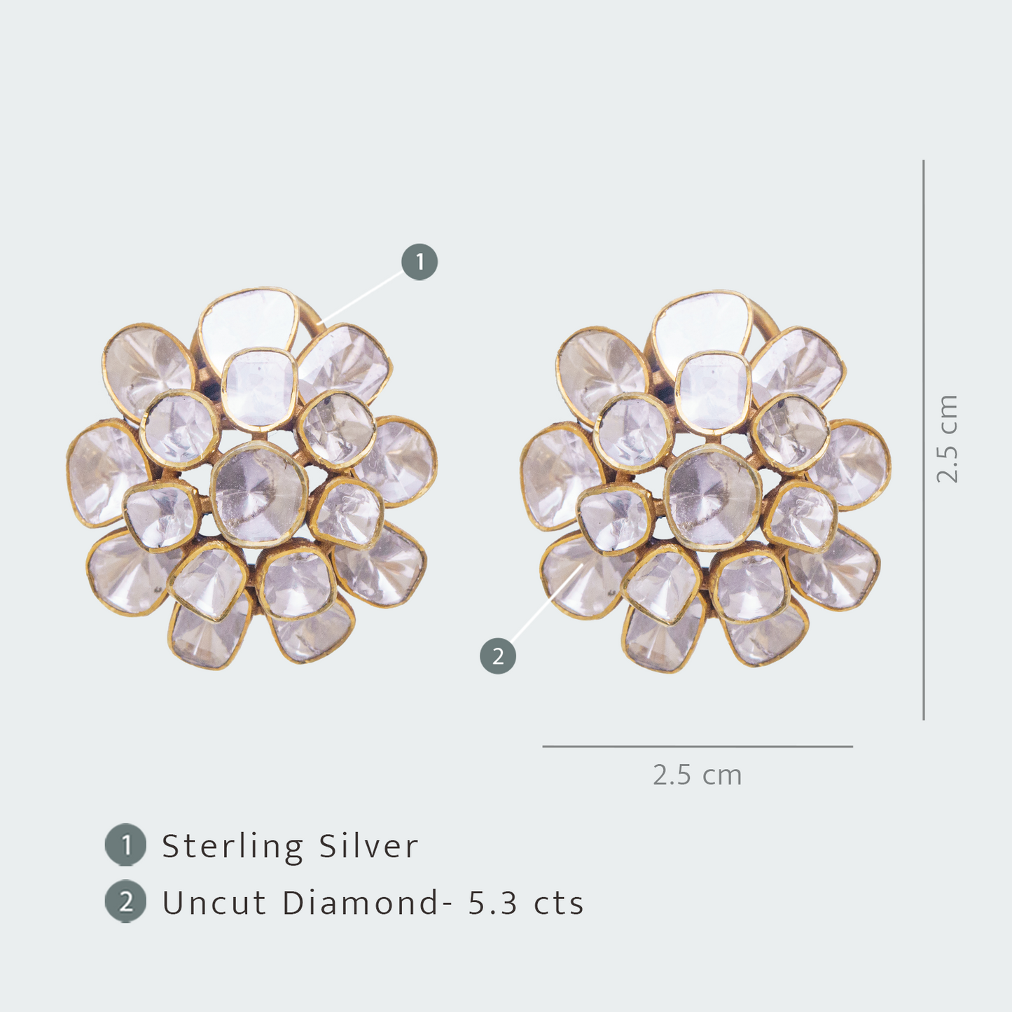 Peony Uncut Diamond Flower Earrings