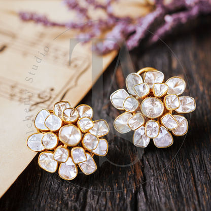 Peony Uncut Diamond Flower Earrings