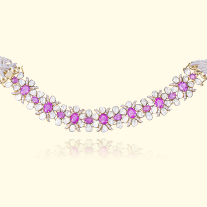 Pink Sapphire Flower Detachable Necklace & Bracelet