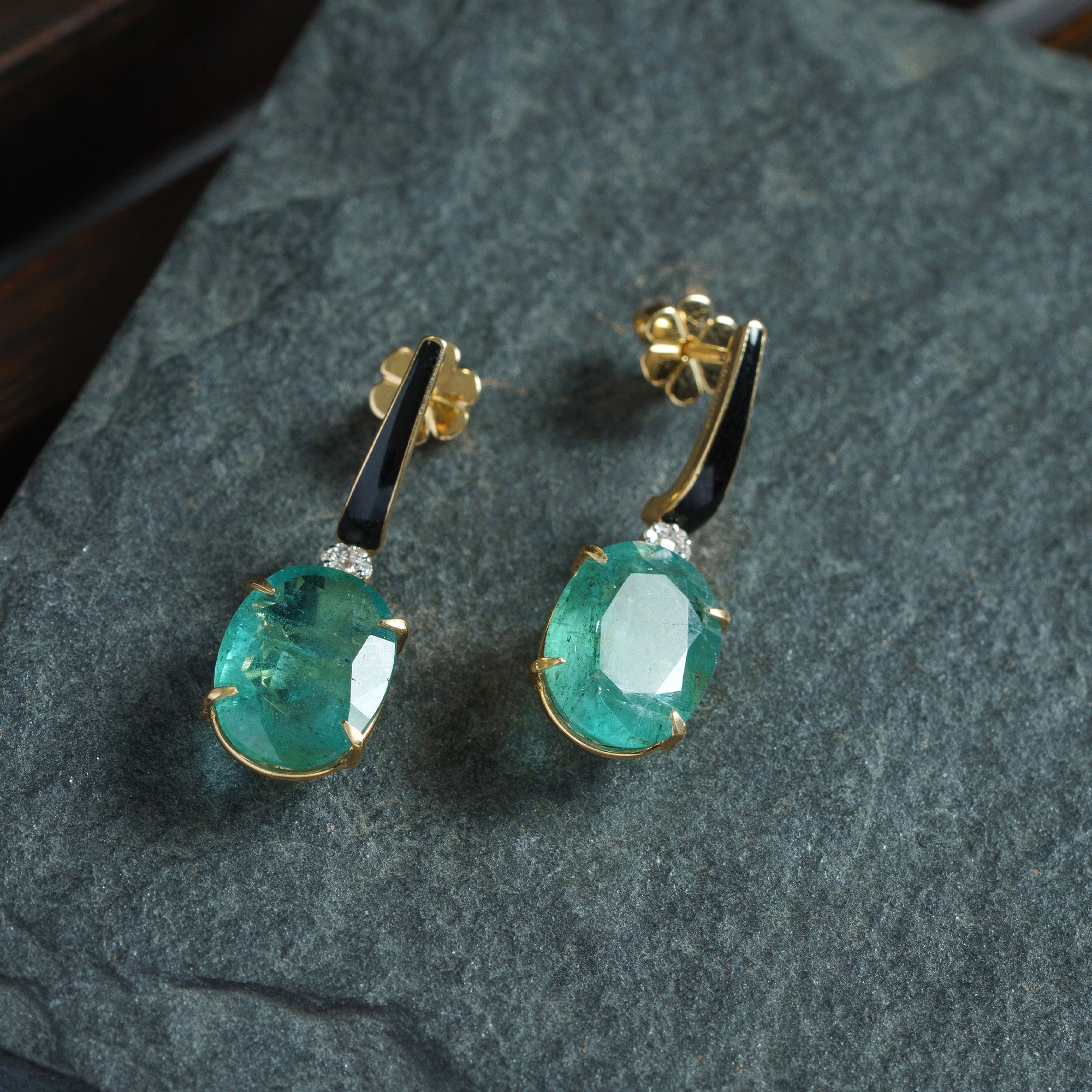 Claire Emerald and Diamond Earrings