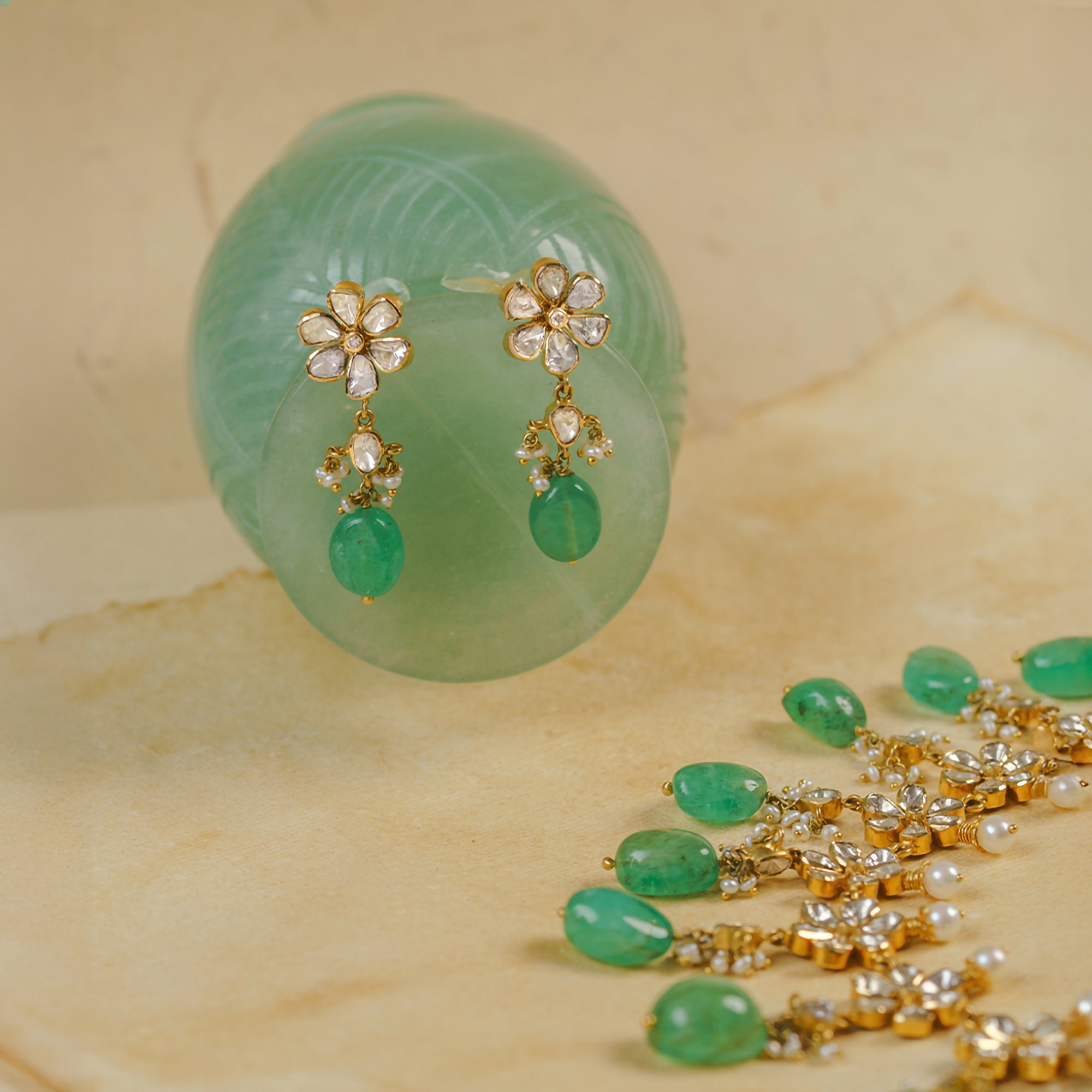 Aima Emerald Polki Earrings