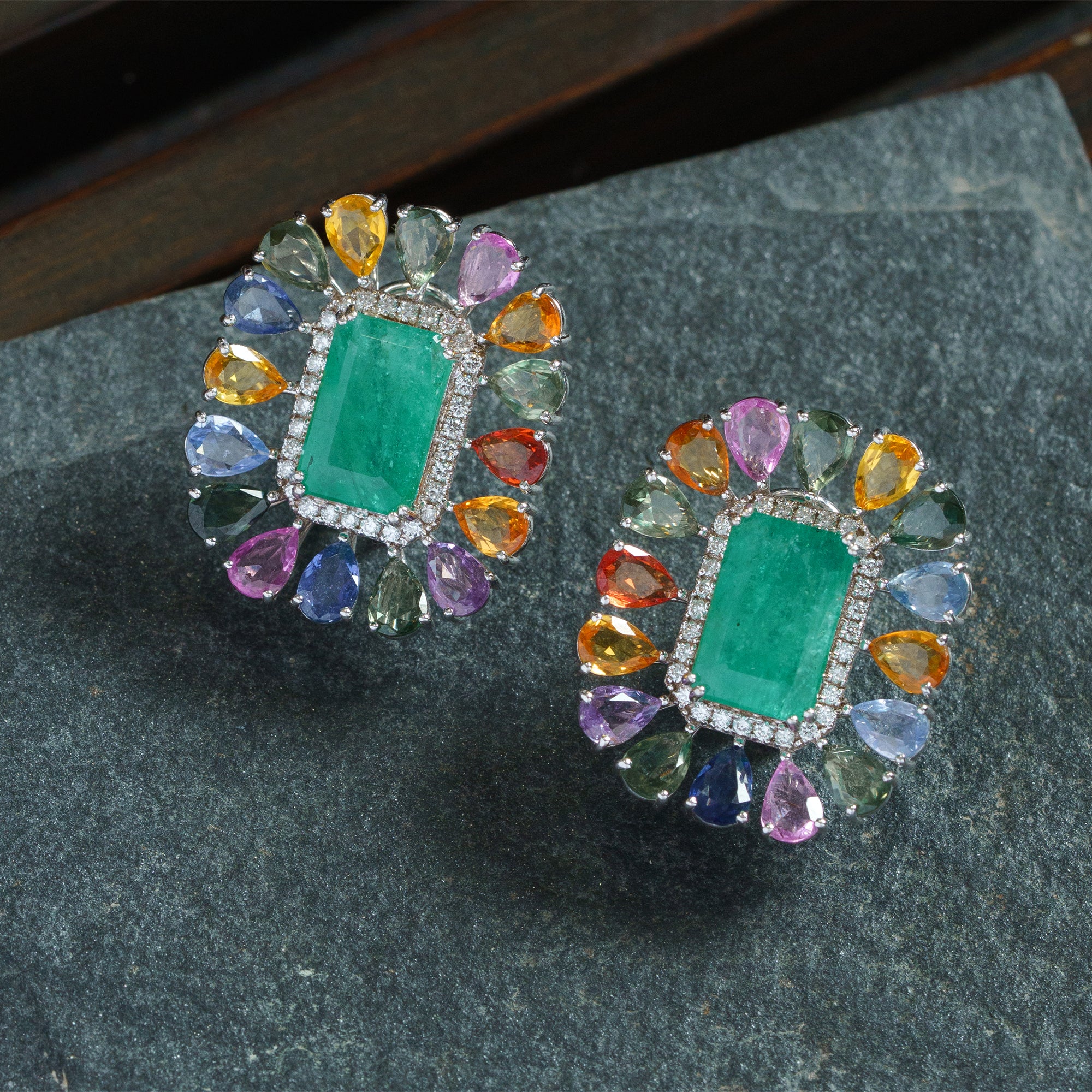 Clarisse Multi Sapphire Diamond Earrings