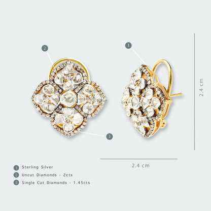 Quatre Petal Pilcolo Flower Uncut Diamond Earrings