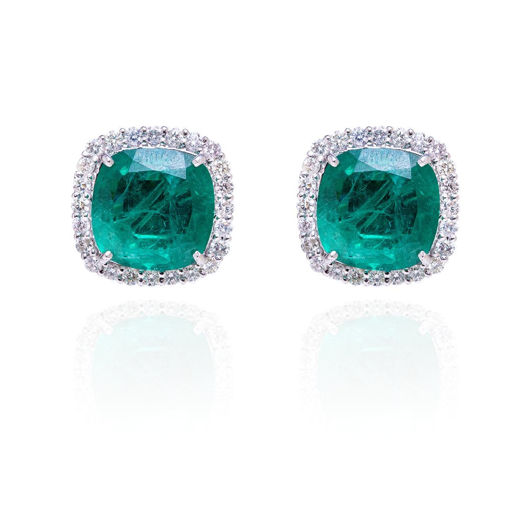 Cushion Emerald Studs