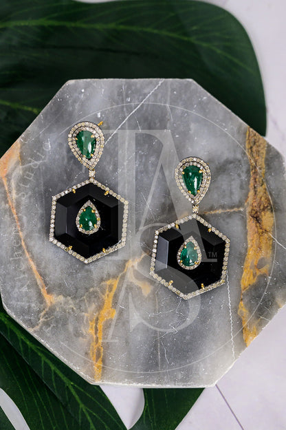 Ava Black Onyx and Emerald Earrings