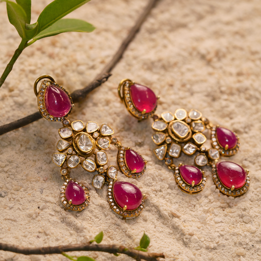 Ruby Drop Flower Earrings