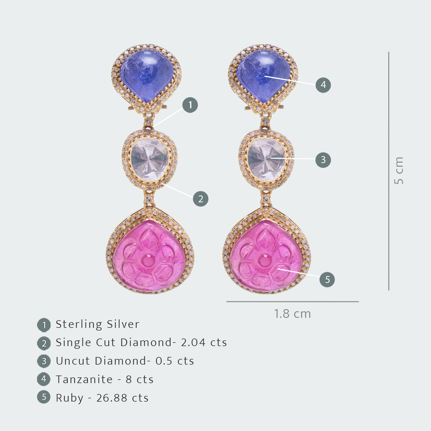 Rue Tanzanite and Carved Ruby Uncut Diamond Earrings