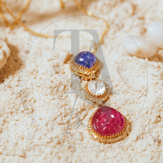 Rue Tanzanite and Carved Ruby Uncut Diamond Pendant