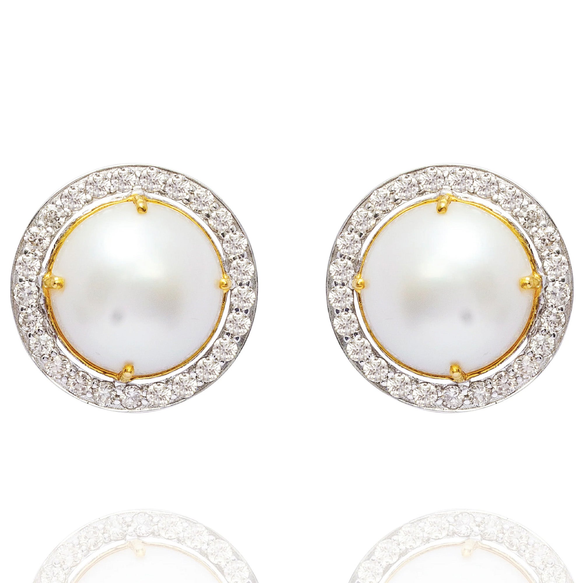 Serif Diamond Pearl Earrings