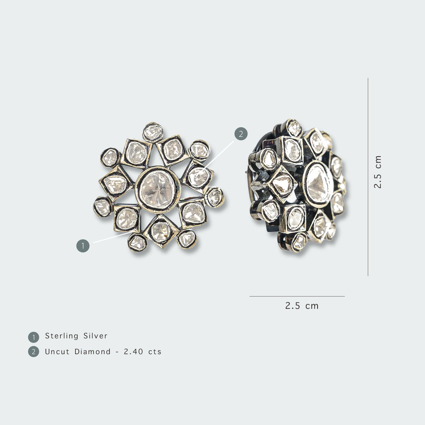 Square Petal Flowers Uncut Diamond Earrings