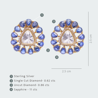 Starburst Sapphire Uncut Diamond Earrings