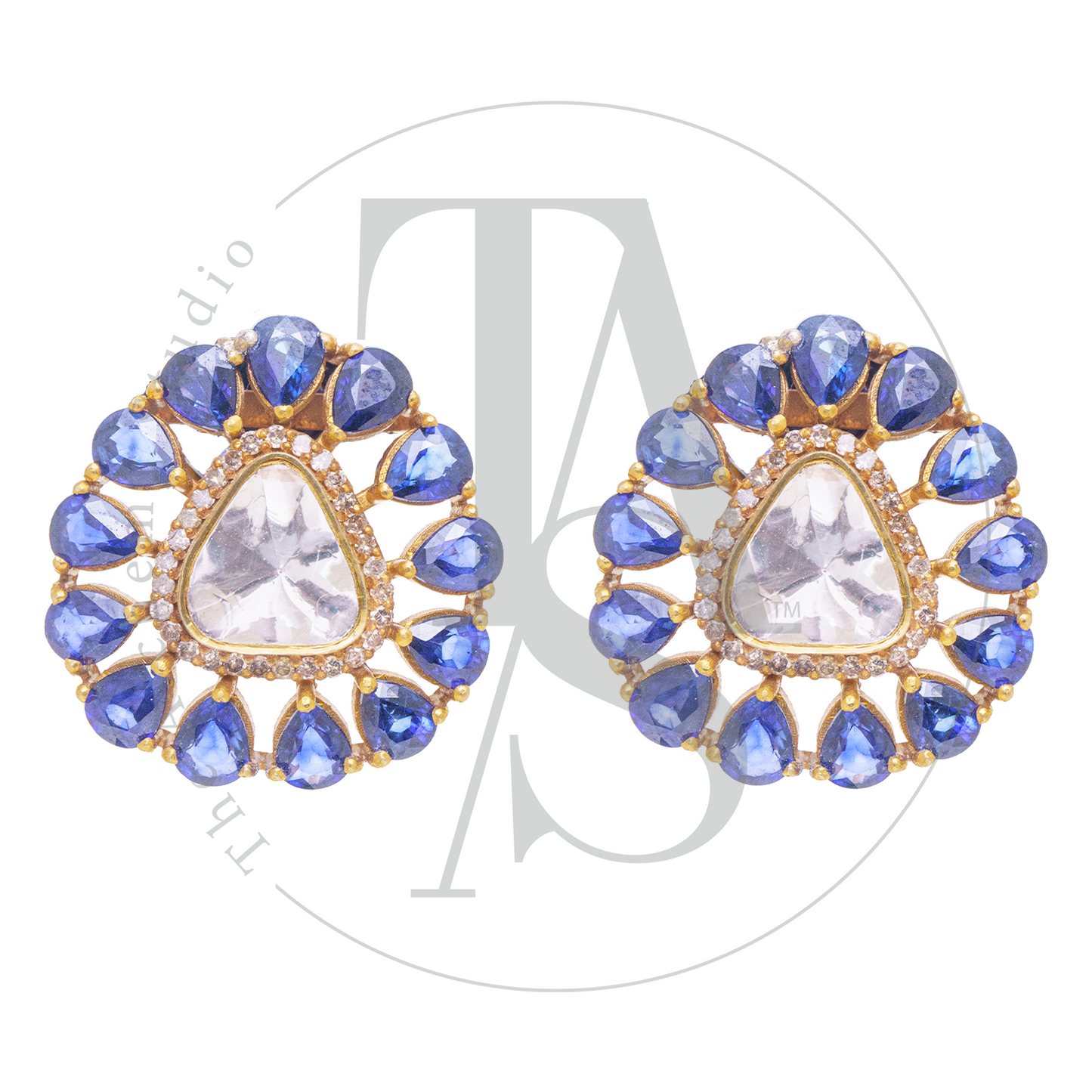 Starburst Sapphire Uncut Diamond Earrings