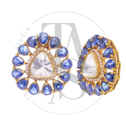 Starburst Sapphire Uncut Diamond Earrings