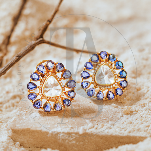 Starburst Sapphire Uncut Diamond Earrings