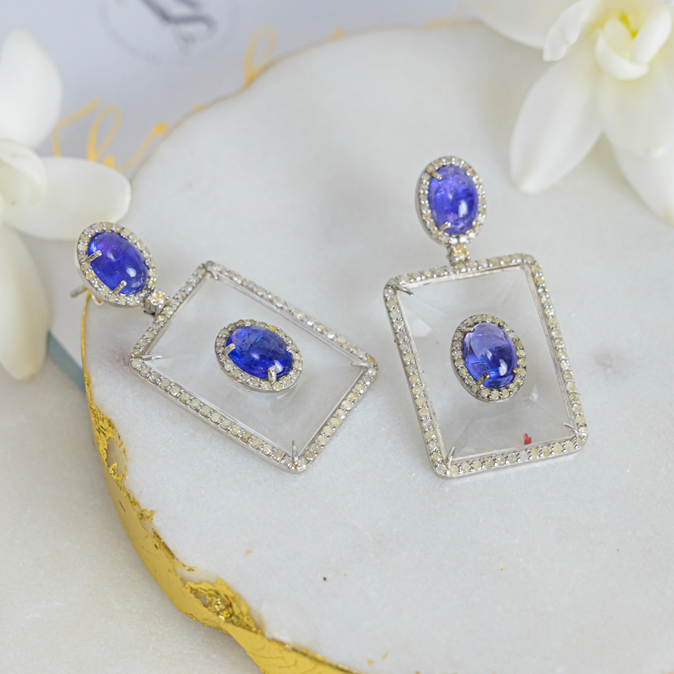 Riona Diamond Tanzanite Crystal Earrings