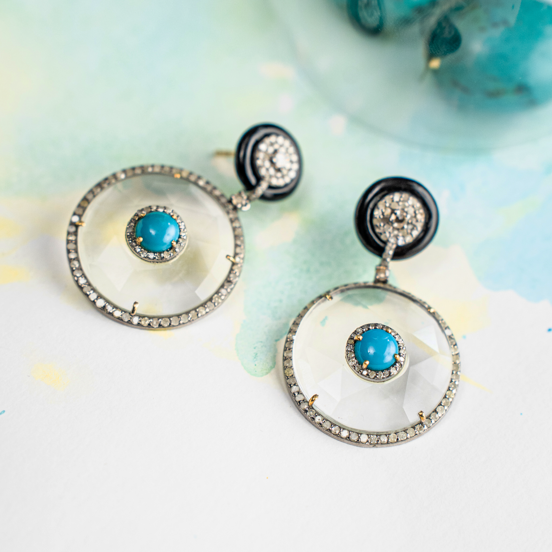 Lynx Diamond Turquoise Black Onyx Crystal Earrings