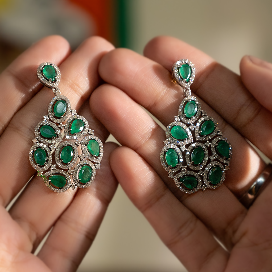 Erelah Diamond Emerald Earrings