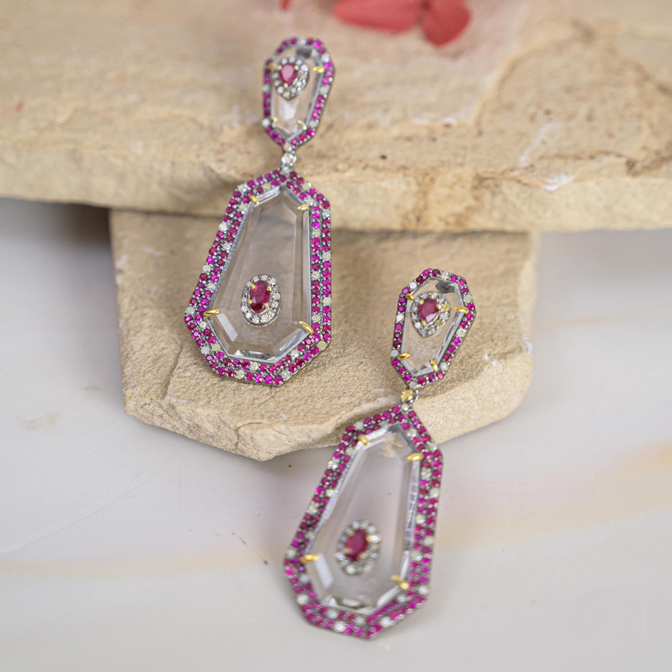 Estele Diamond Ruby Crystal Earrings
