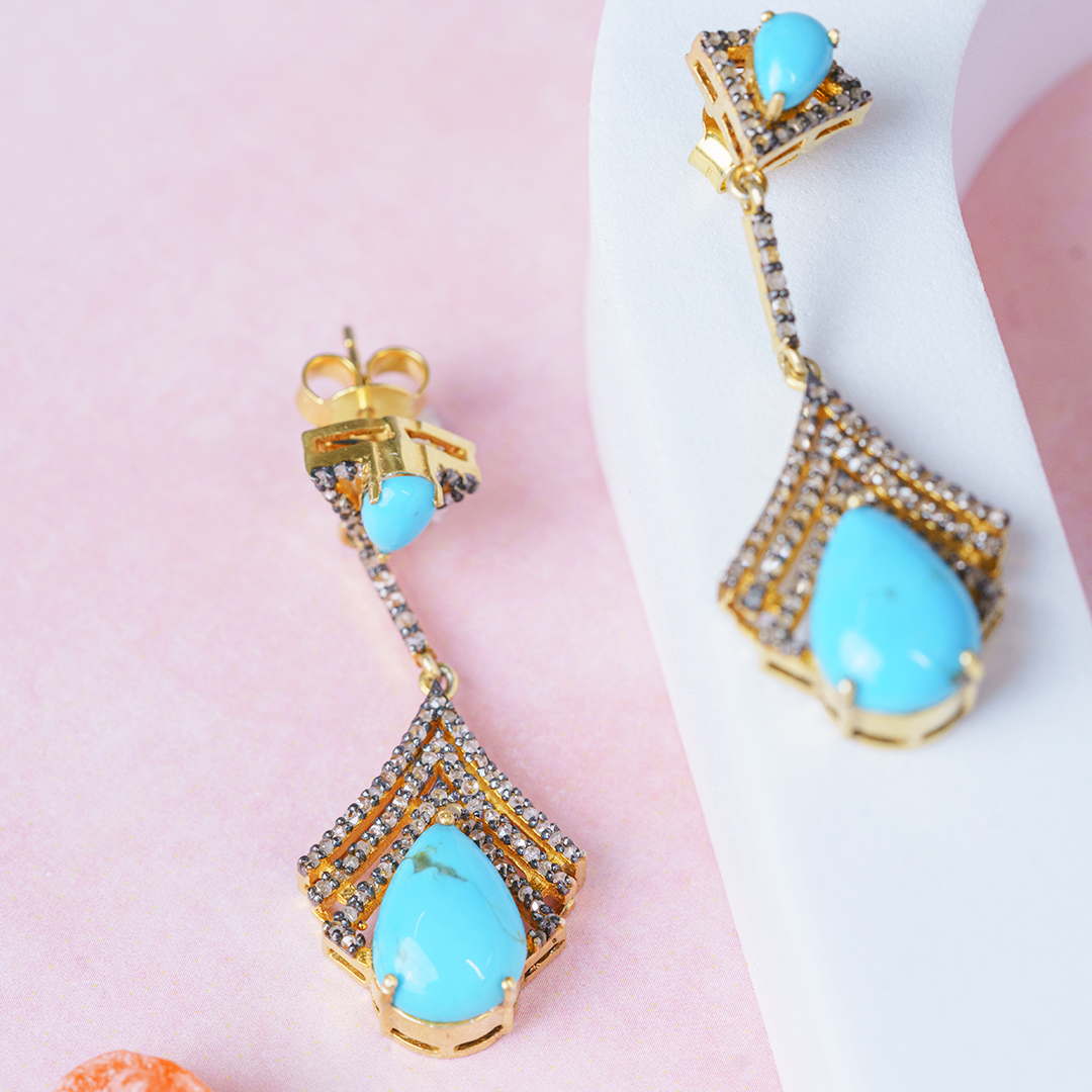 Raindrop Diamond Turquoise Earrings