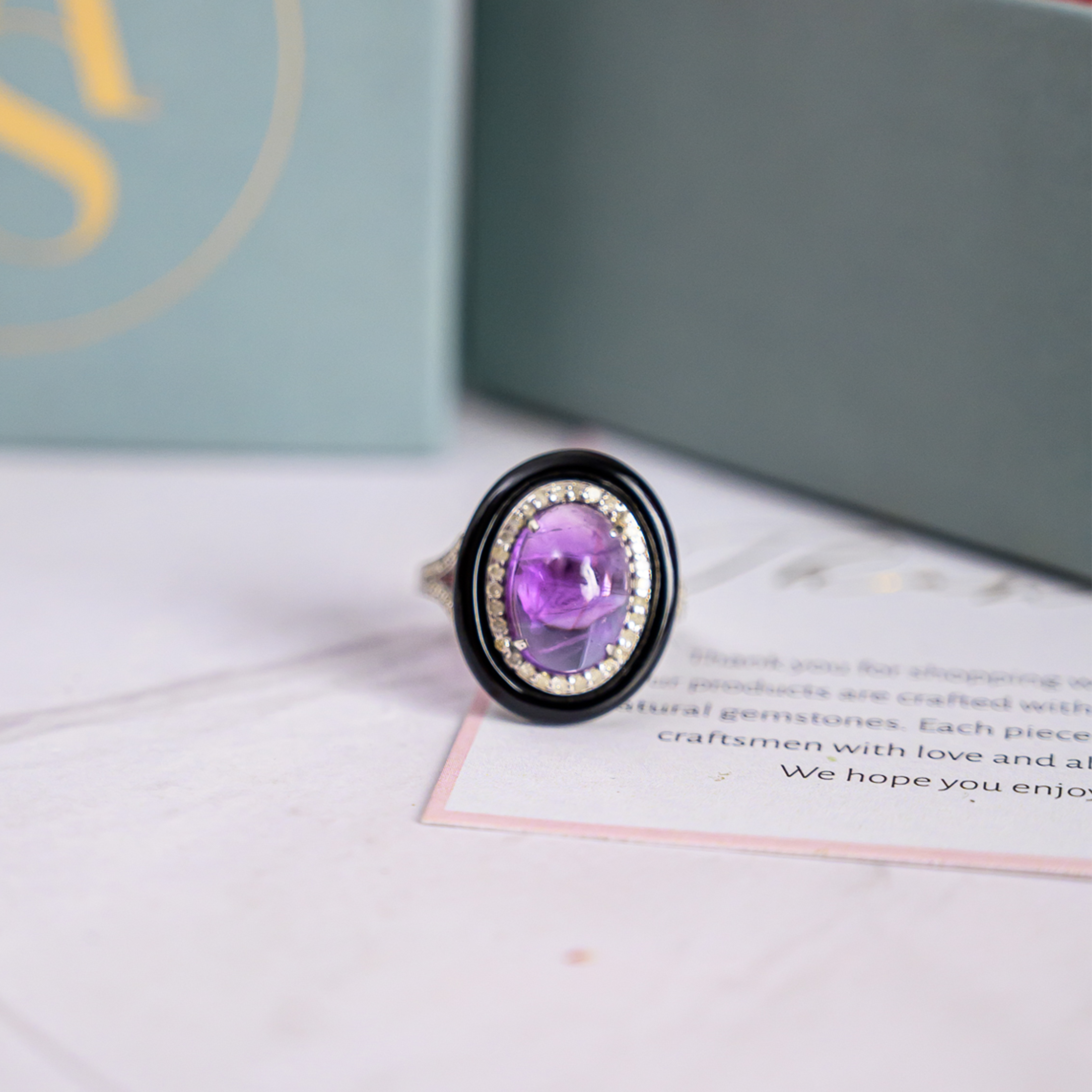 Ula Diamond Amethyst Black Onyx Ring