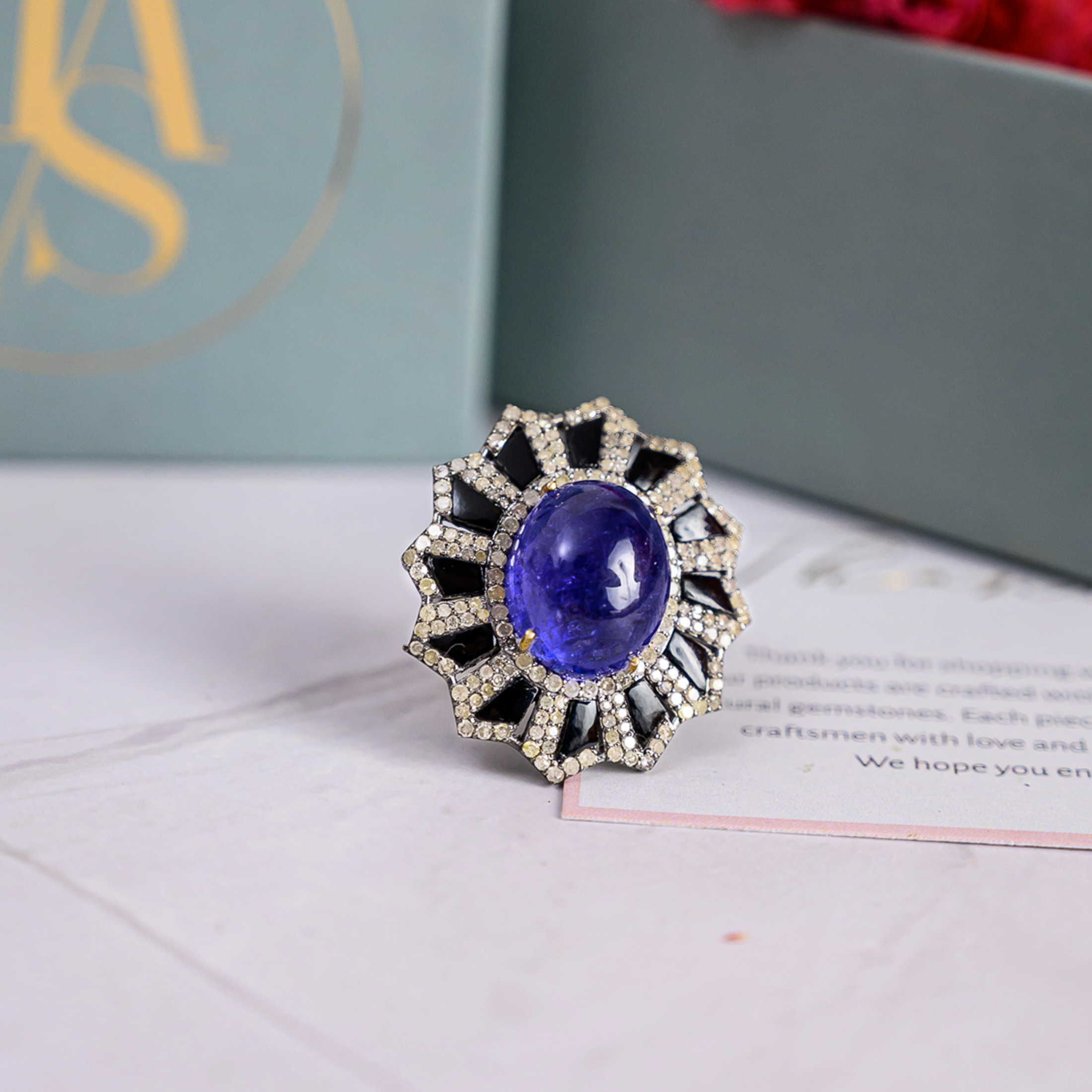 Kasma Diamond Tanzanite Black Onyx Cocktail Ring