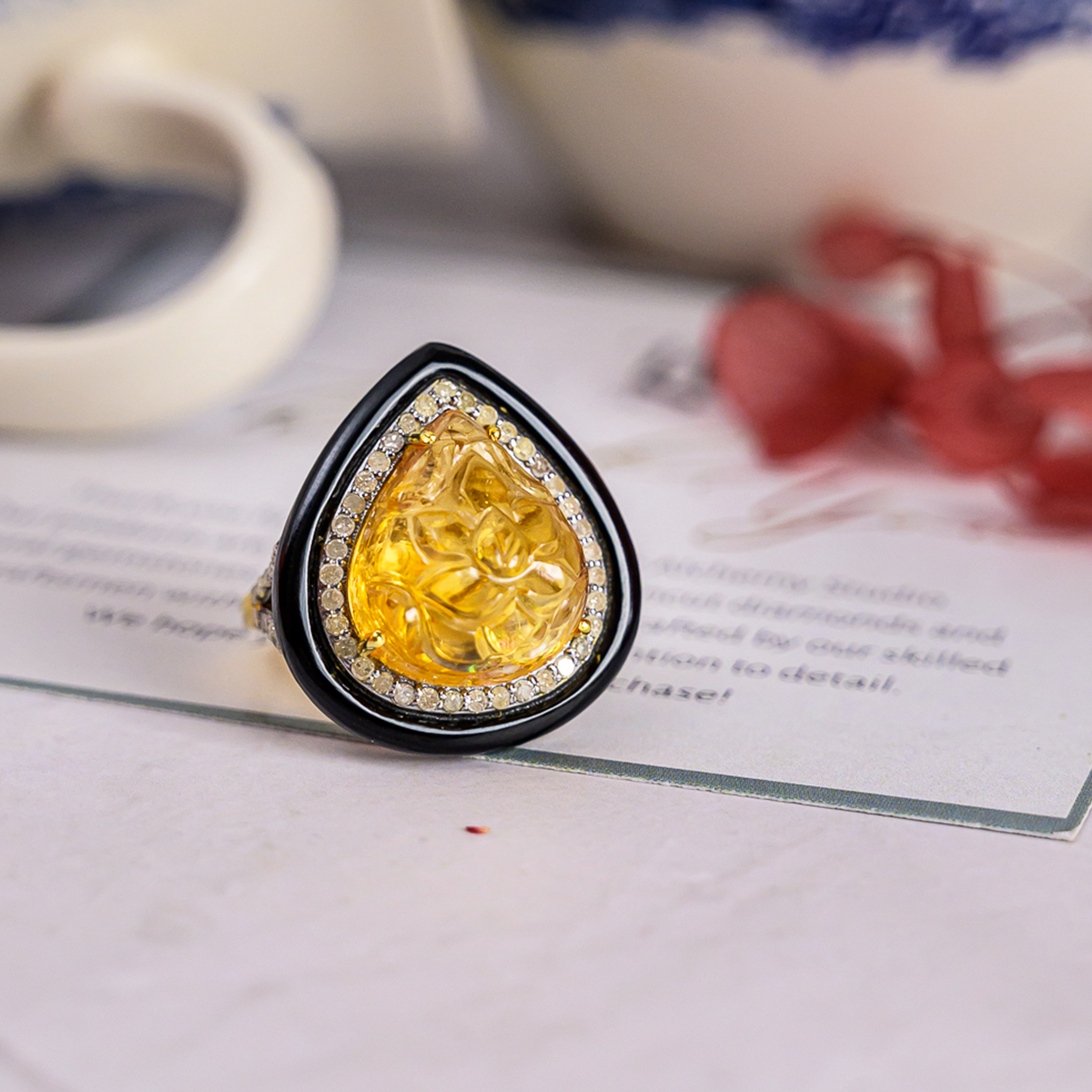 Dimas Diamond Citrine Black Onyx Ring