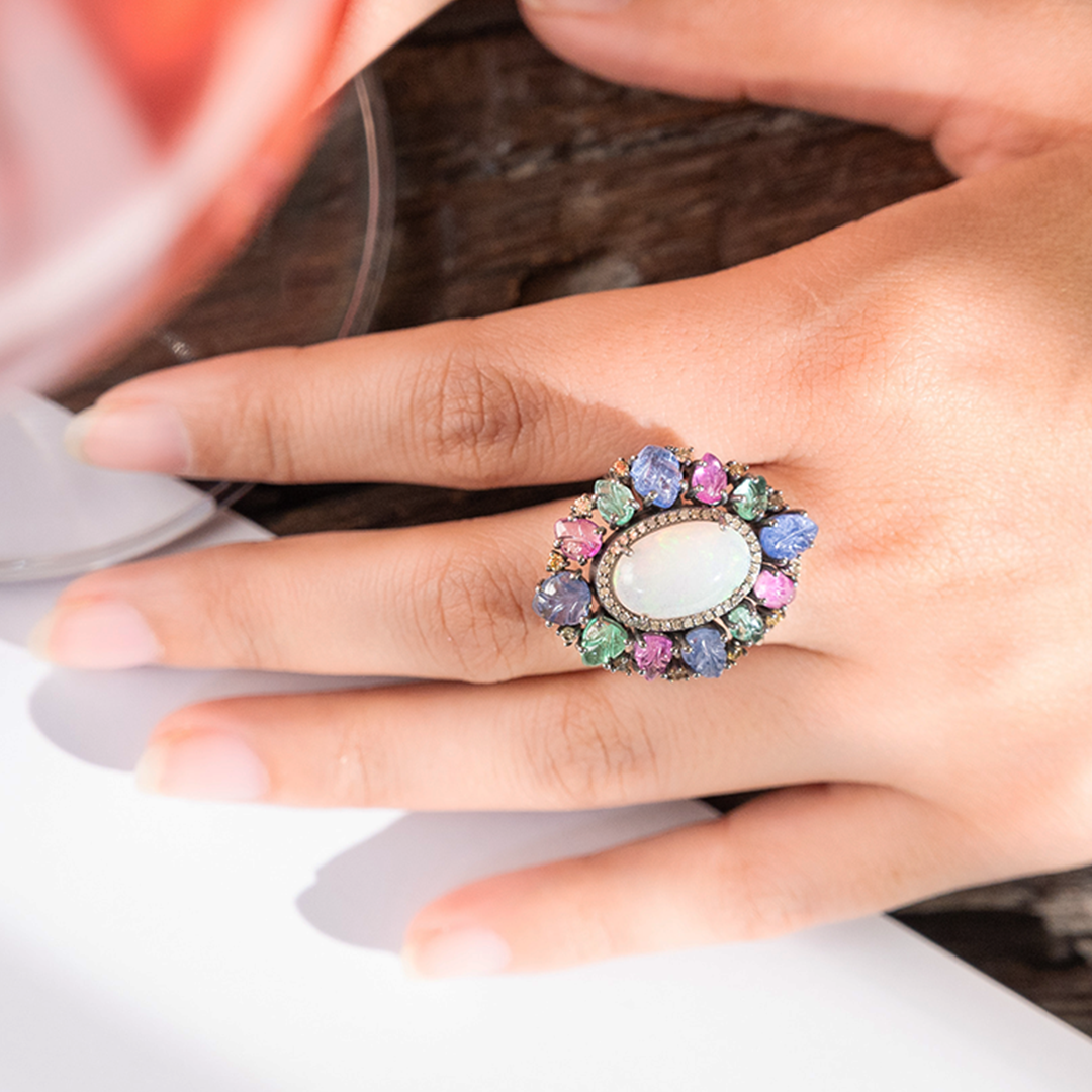 Delphi Diamond Opal Tourmaline Ring