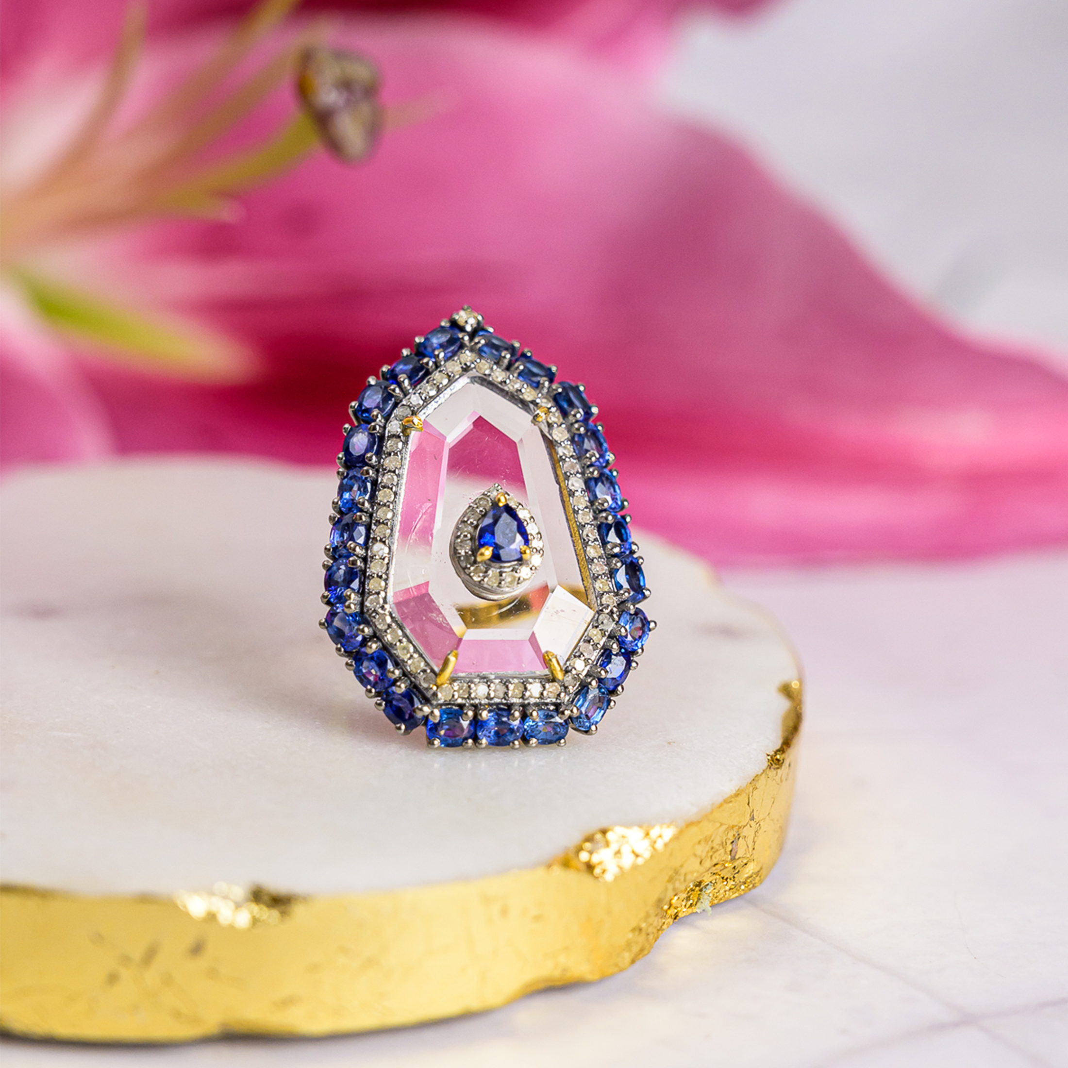 Cairo Diamond Crystal Blue Sapphire Ring