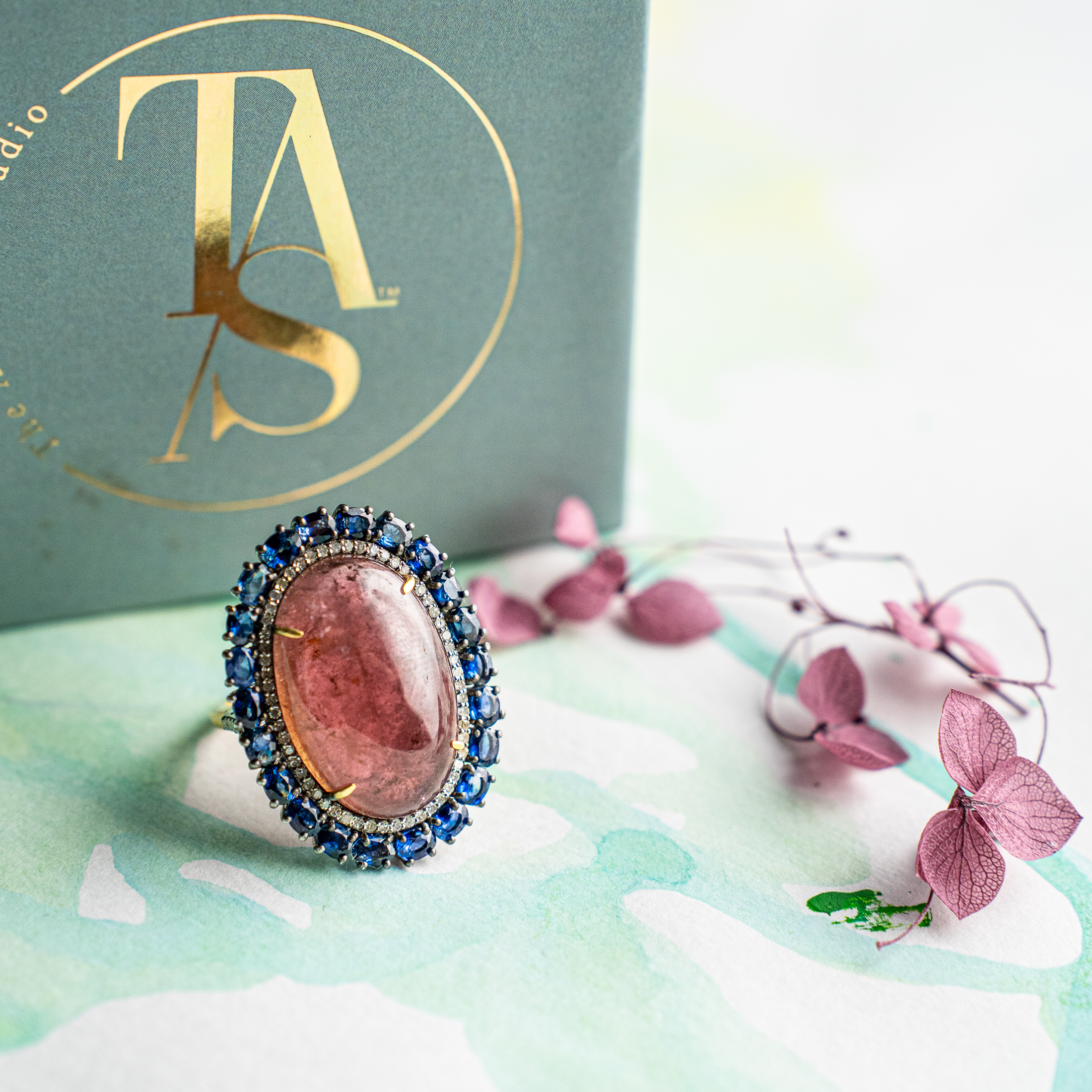Cian Diamond Tourmaline Blue Sapphire Ring