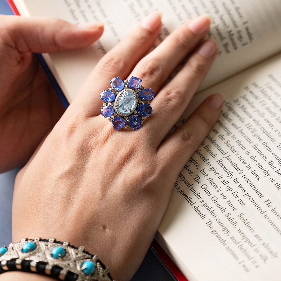 Marnin Diamond Tanzanite Aqamarine Ring
