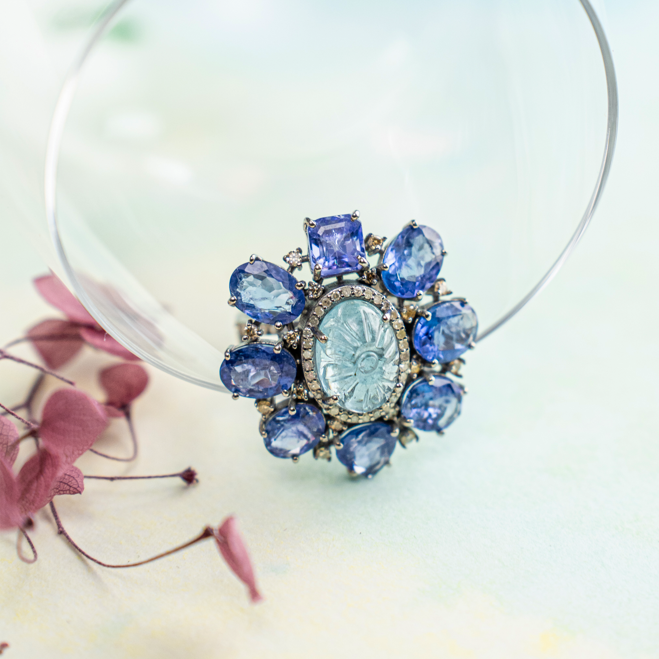Marnin Diamond Tanzanite Aqamarine Ring