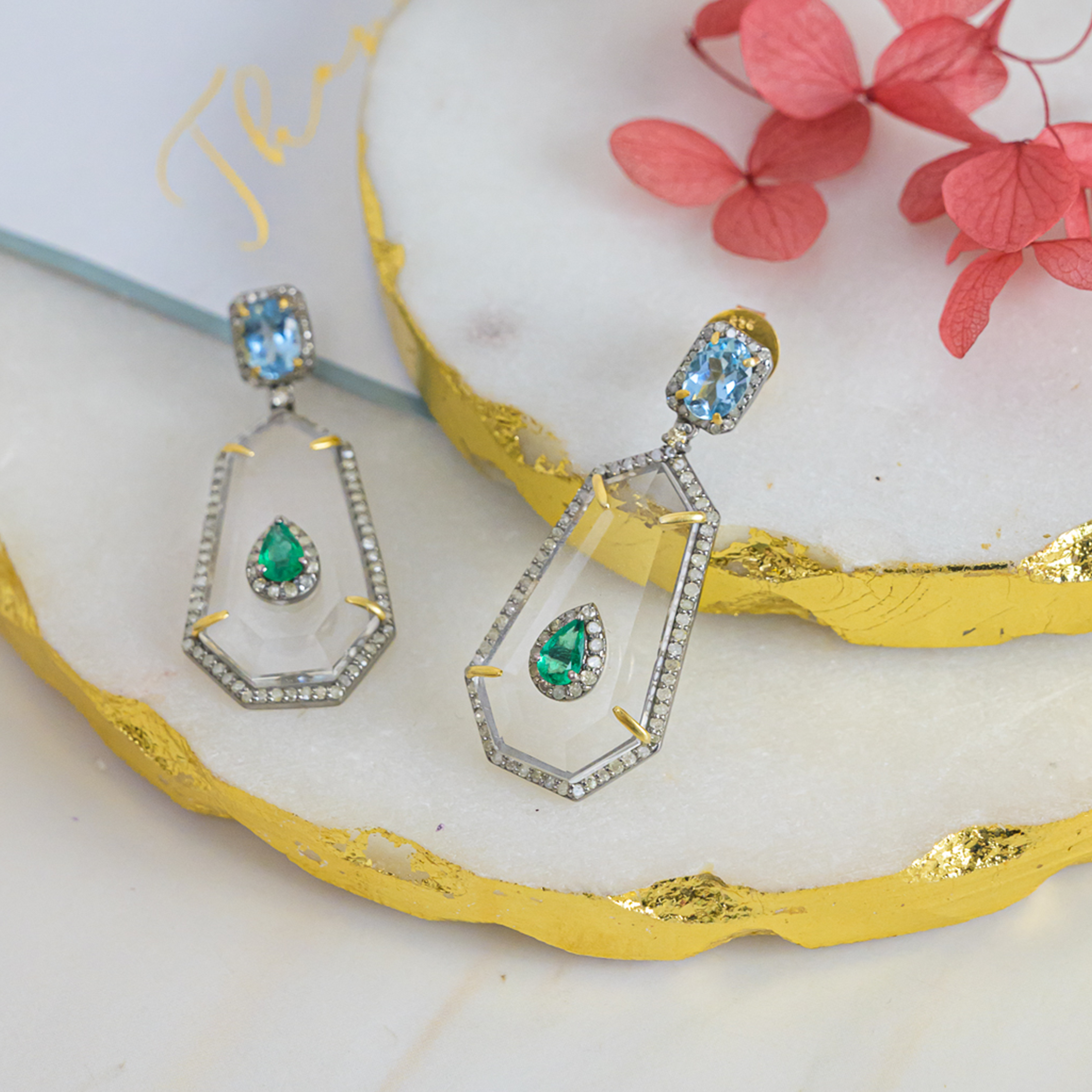 Alyn Diamond Emerald Crystal Earrings