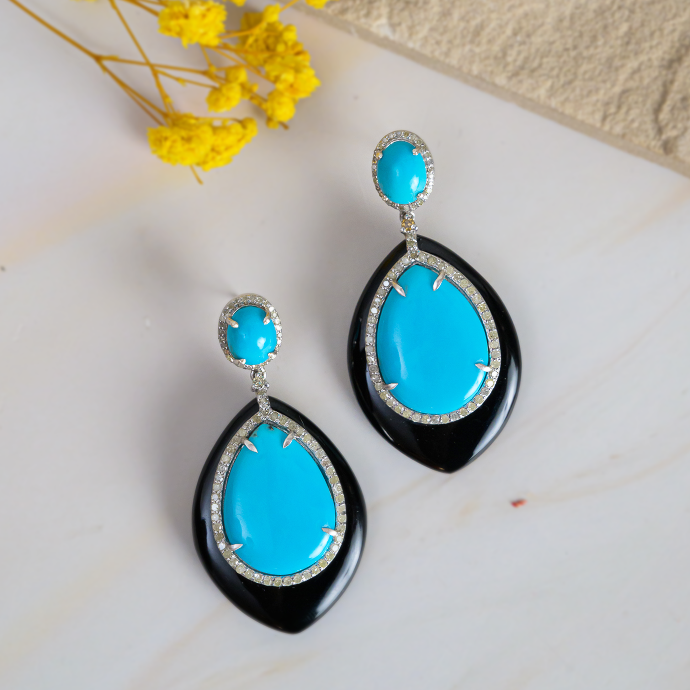 Azriel Diamond Turquoise Black Onyx Earrings