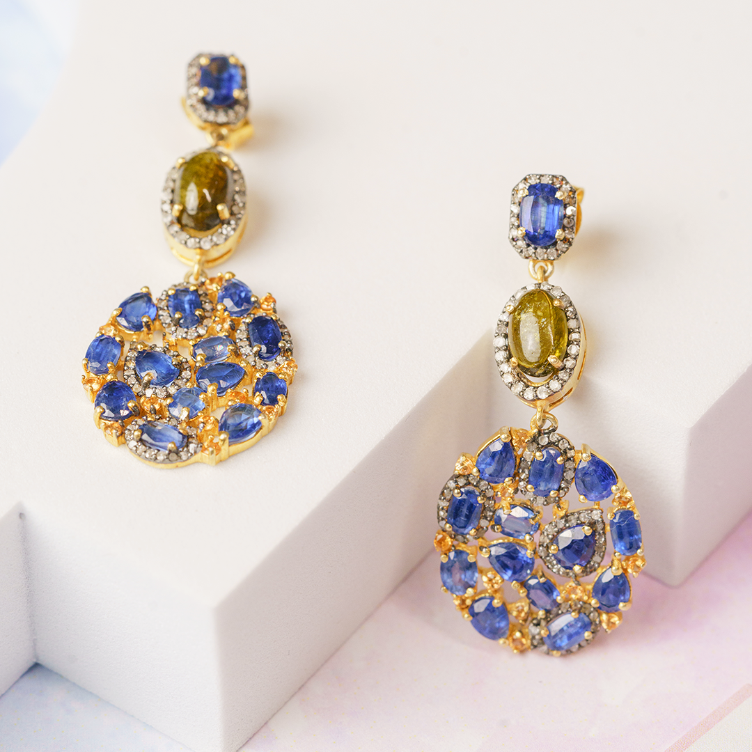 Aurora Diamond Sapphire Tourmaline Earrings