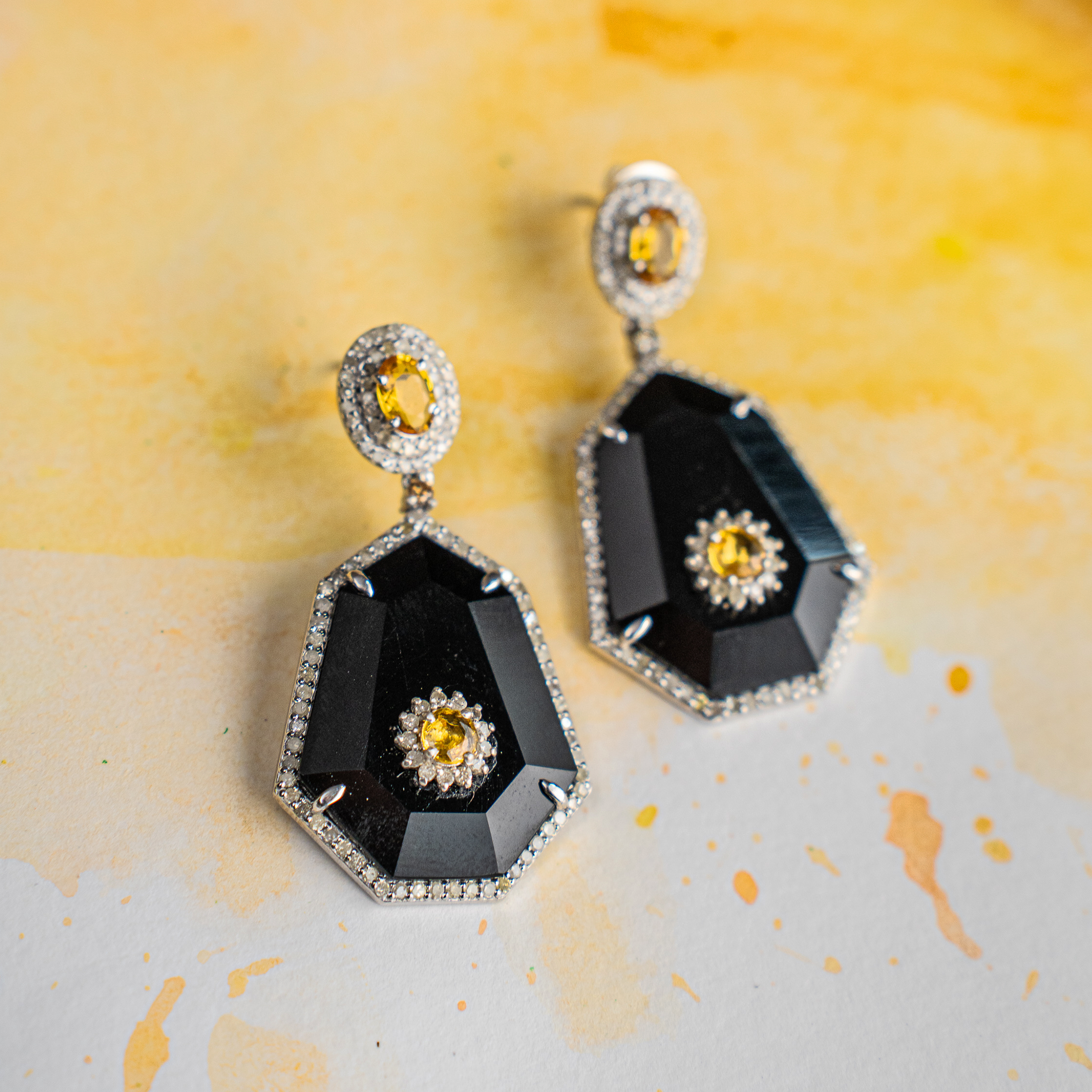 Audric Diamond Yellow Sapphire Black Onyx Earrings