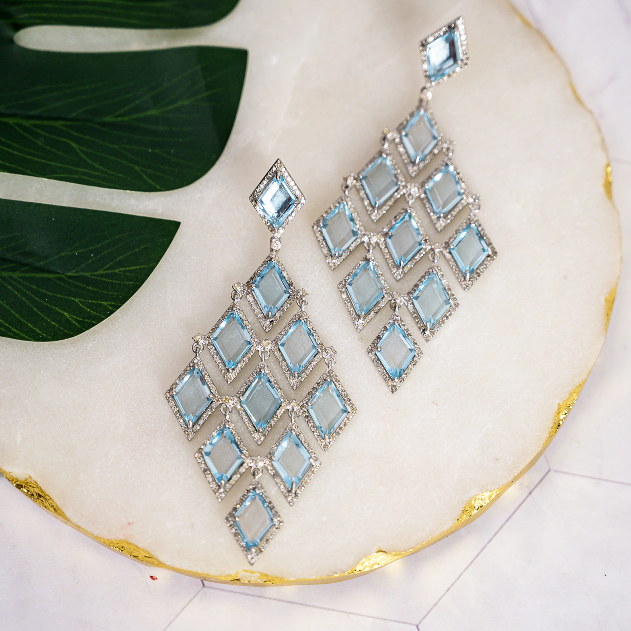 Diamante Diamond Blue Topaz Earrings