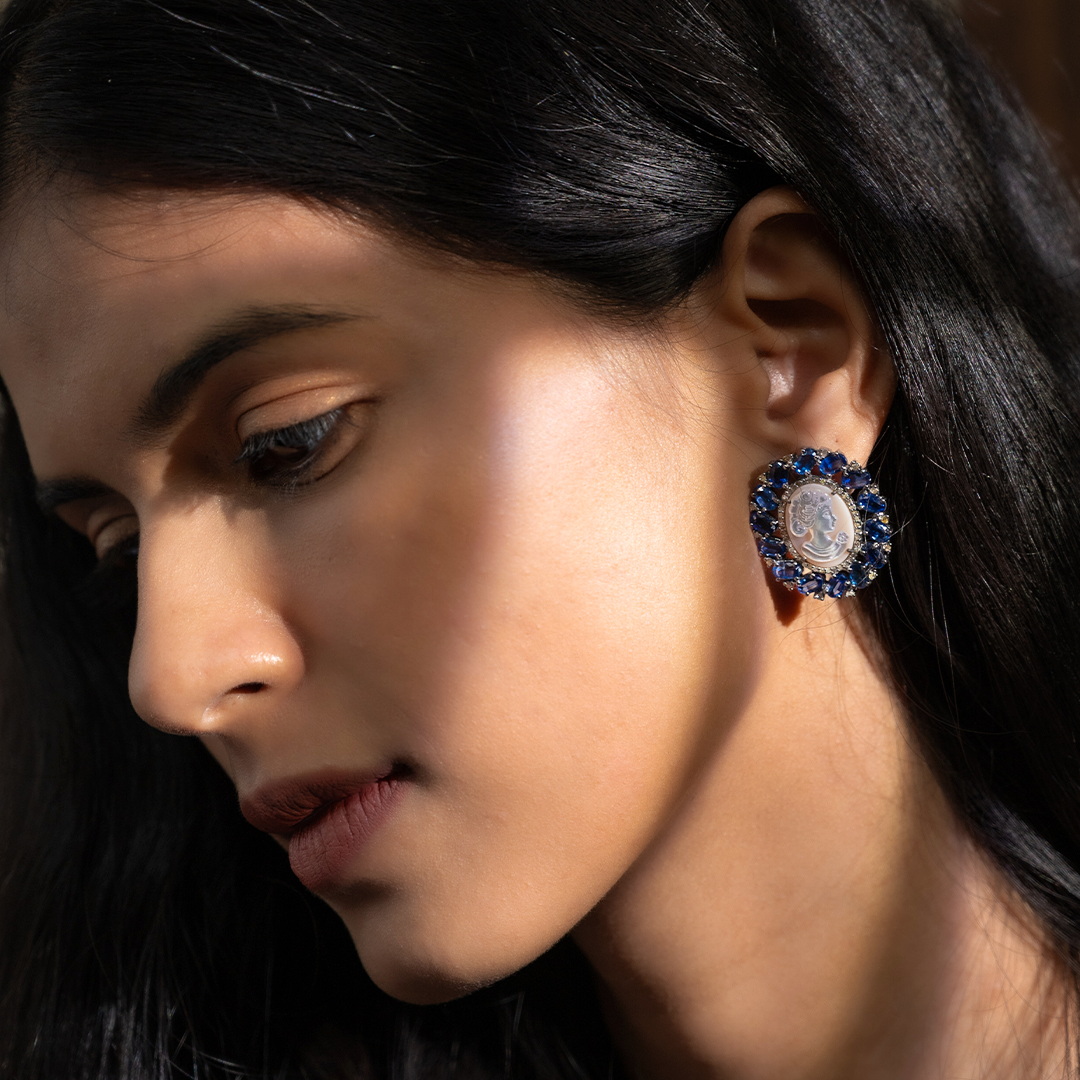 Belinay Diamond Mother of Pearl Sapphire Earrings