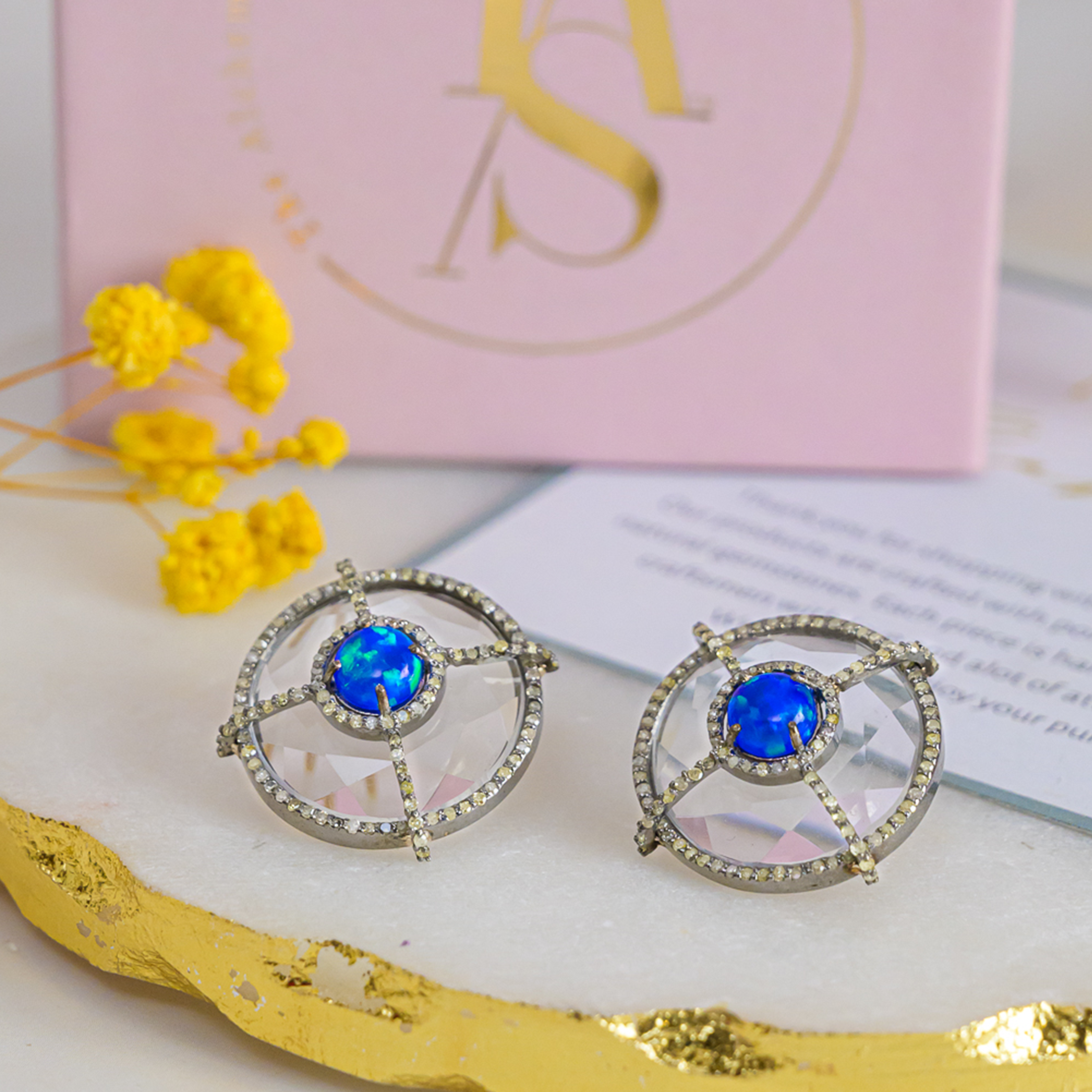 Cosette Diamond Blue Opal Crystal Earrings