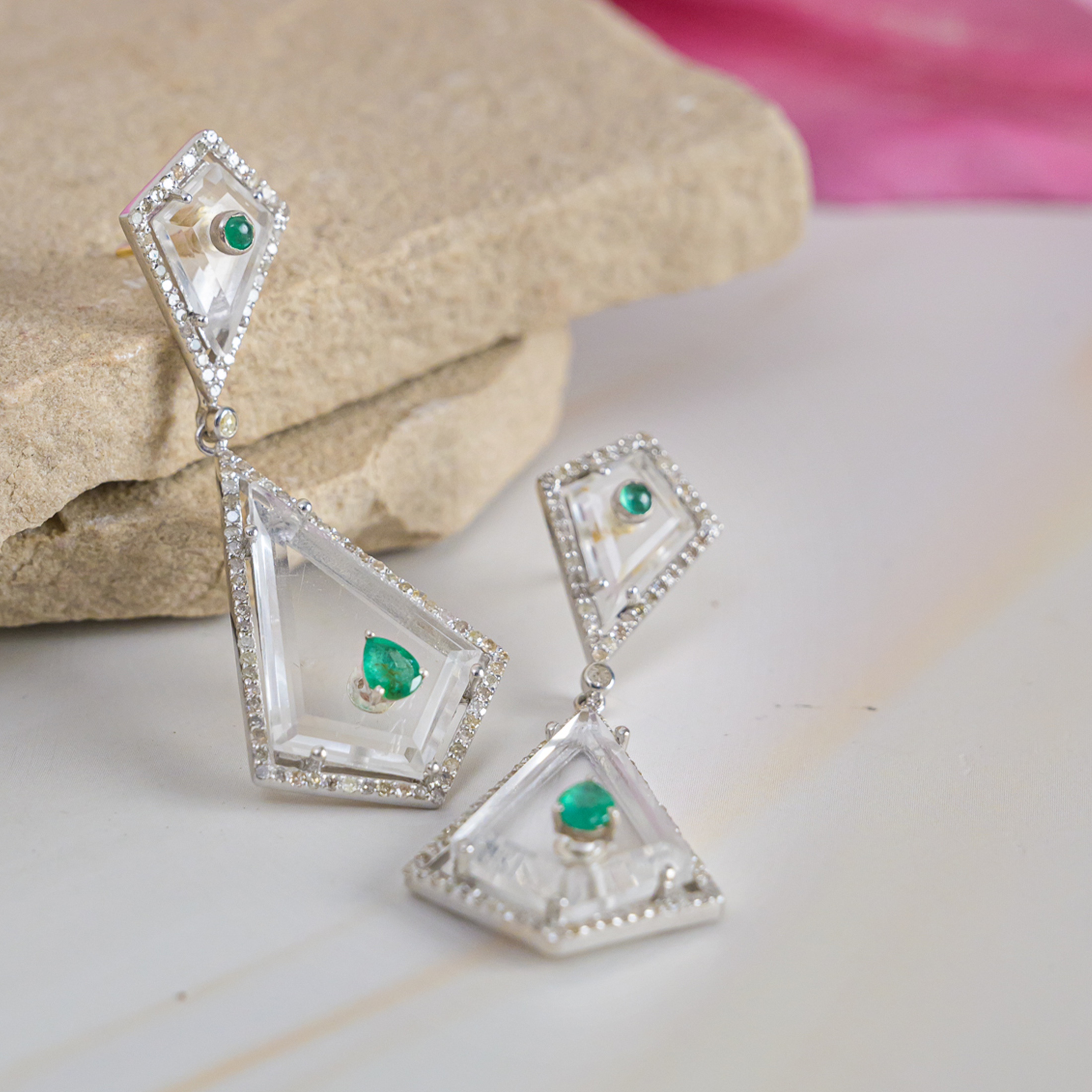 Clarabelle Diamond Emerald Crystal Earrings