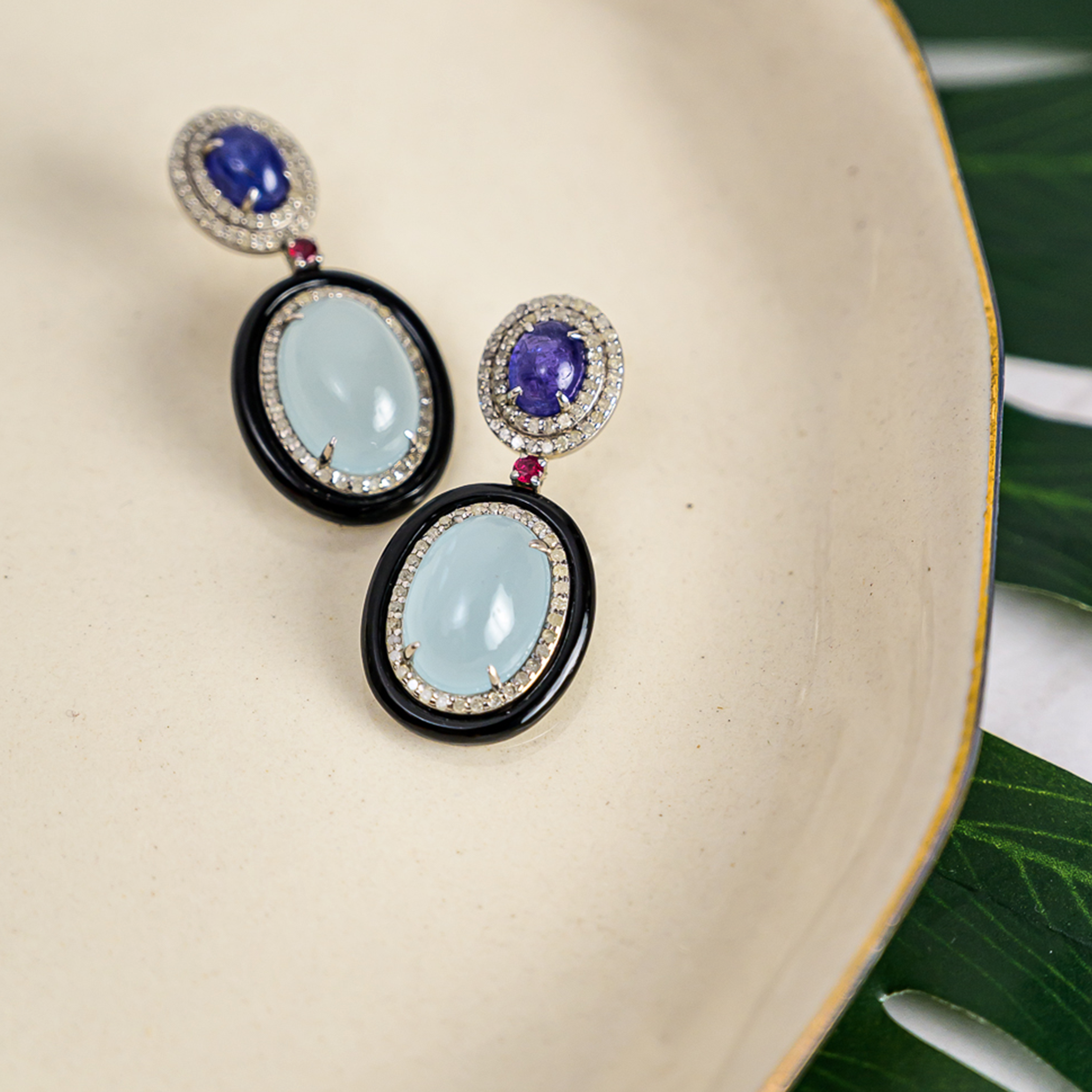 Dritan Diamond Tanzanite Aquamarine Earrings