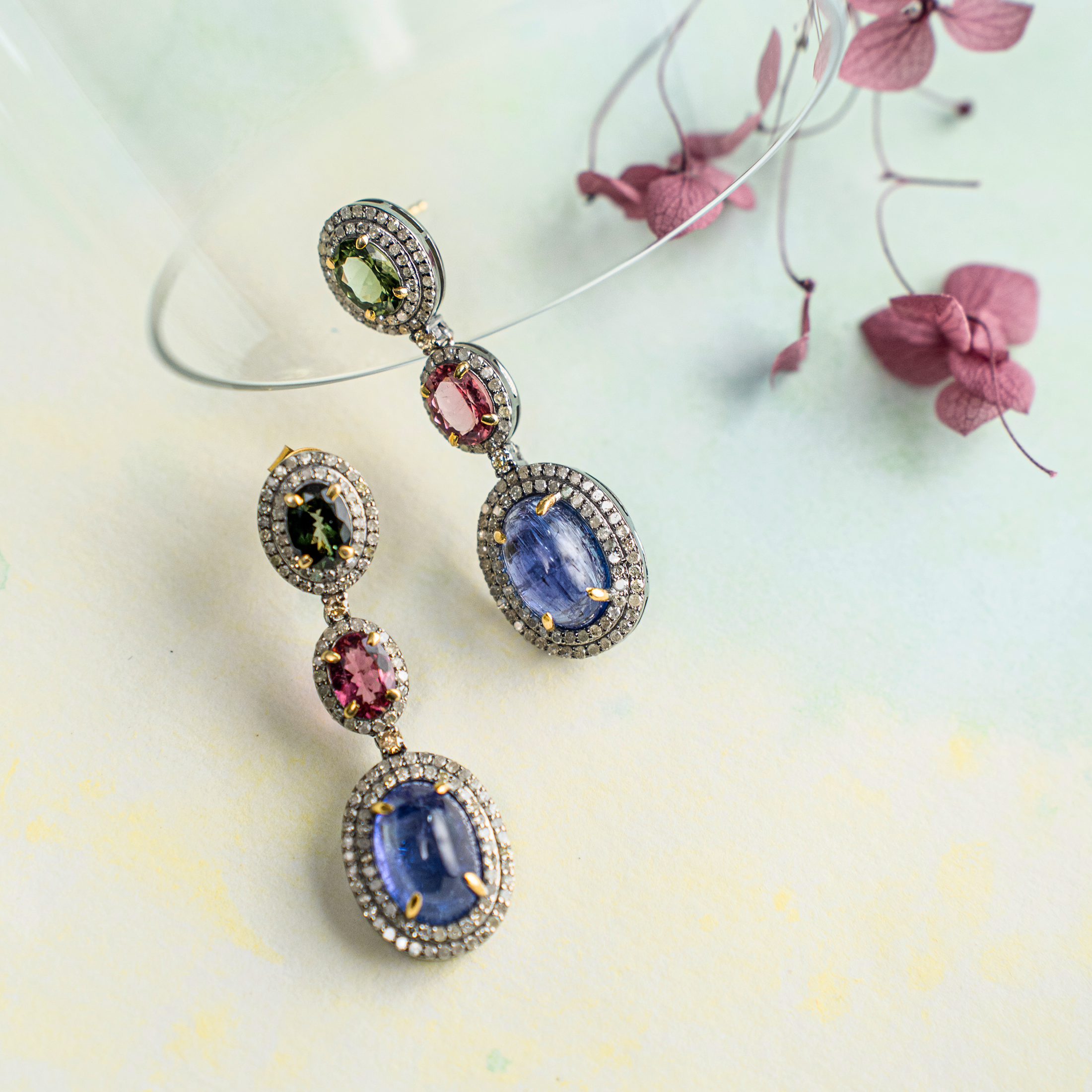 Cherine Diamond Tanzanite Tourmaline Earrings