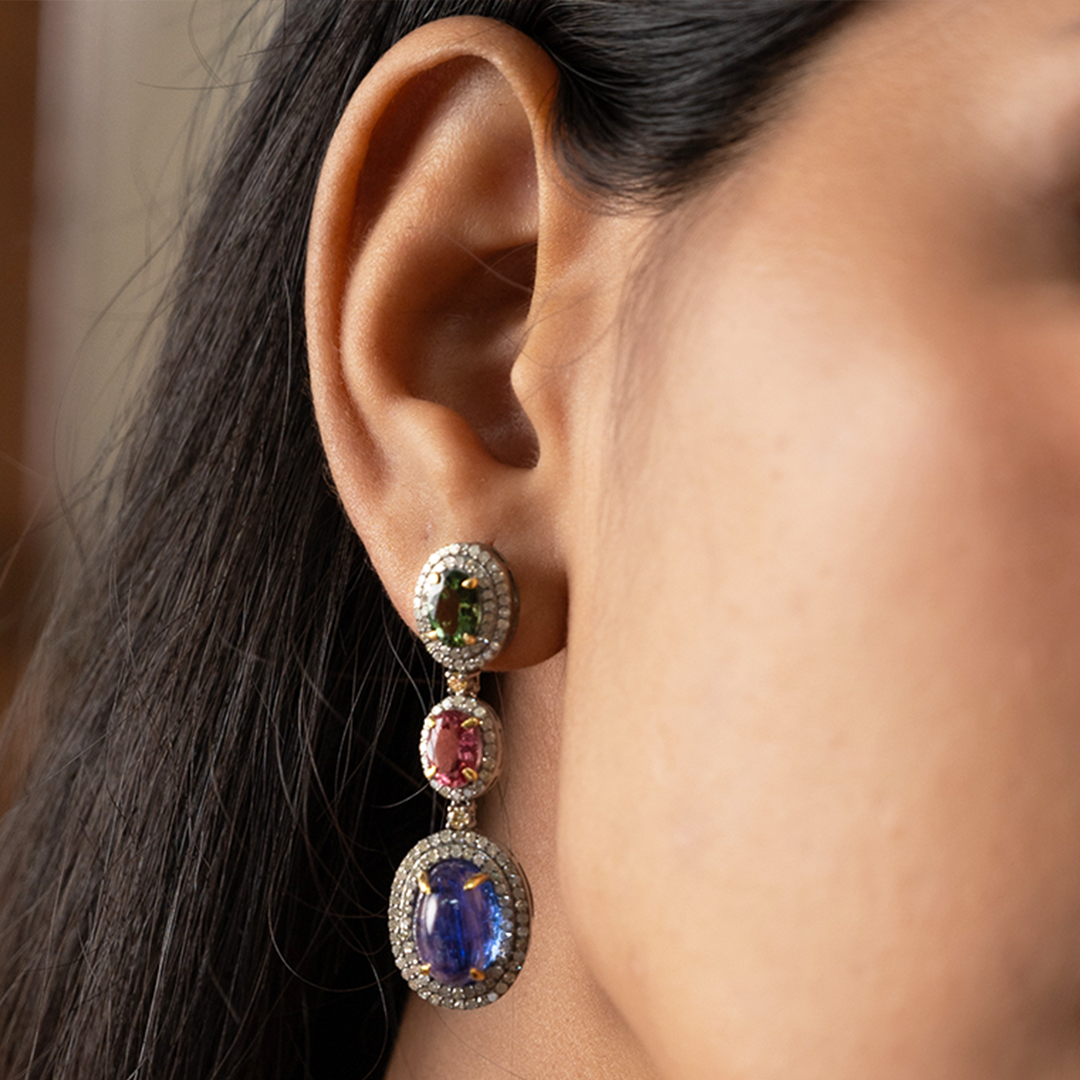 Cherine Diamond Tanzanite Tourmaline Earrings