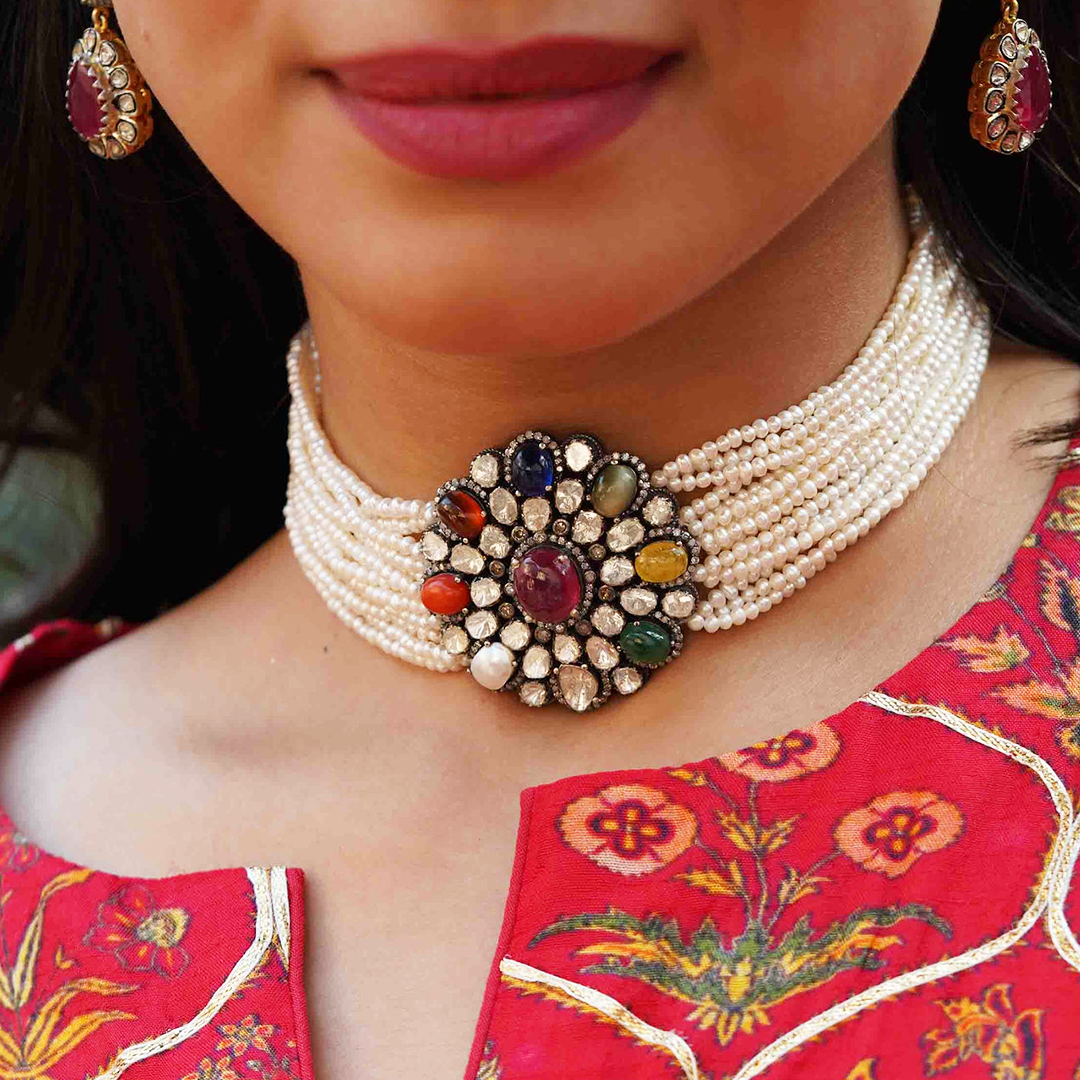 Vintage Polki Navratan Choker