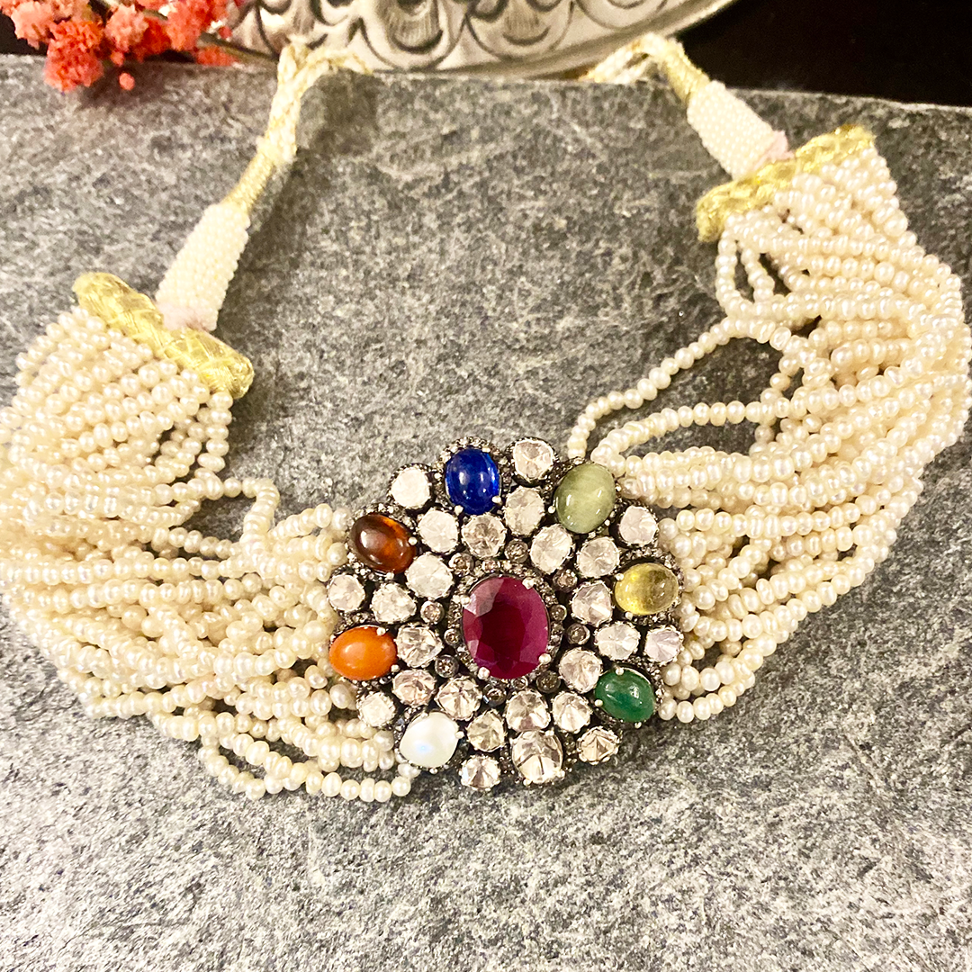 Vintage Polki Navratan Choker