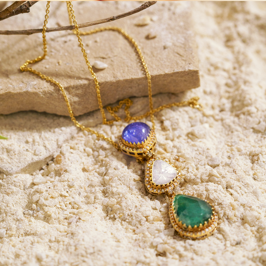 Amberosia Polki Emerald Tanzanite Pendant