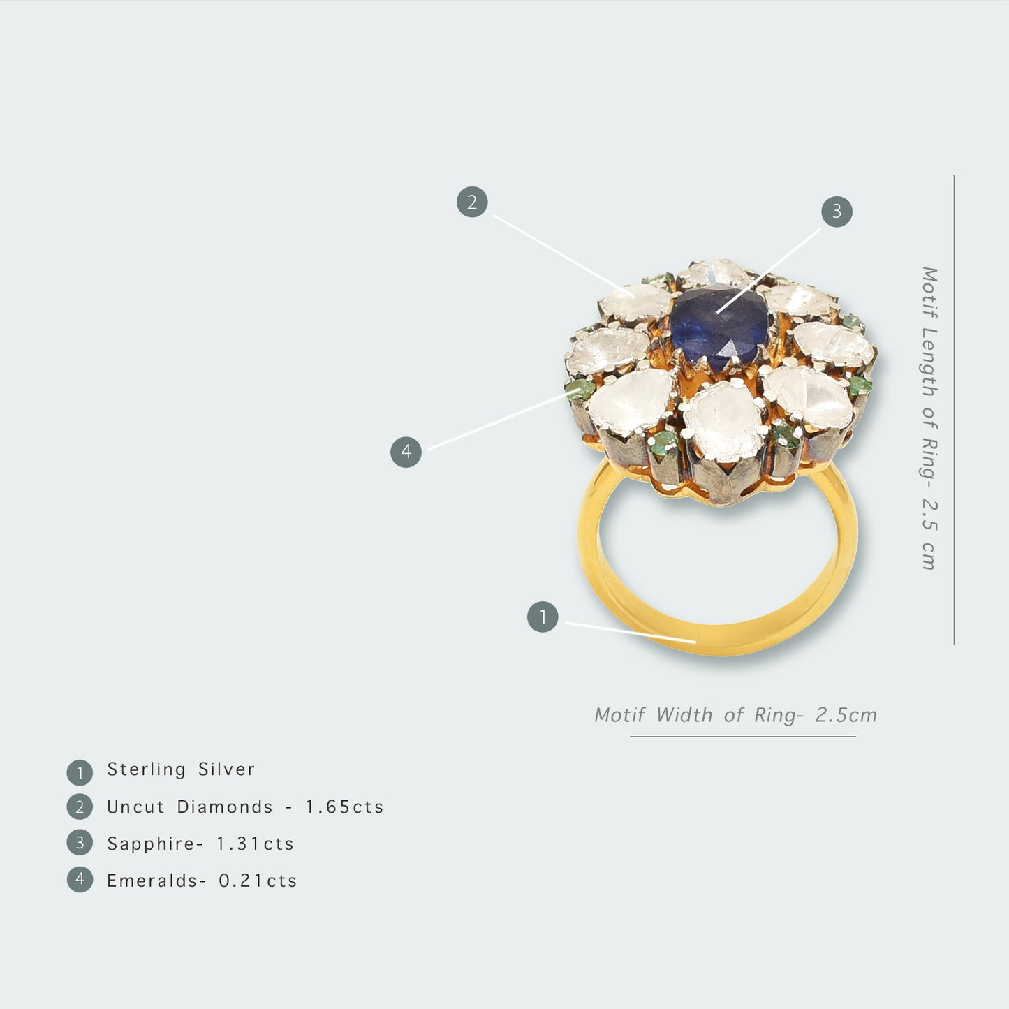 TAS Signature Sapphire Flower Uncut Diamond Ring
