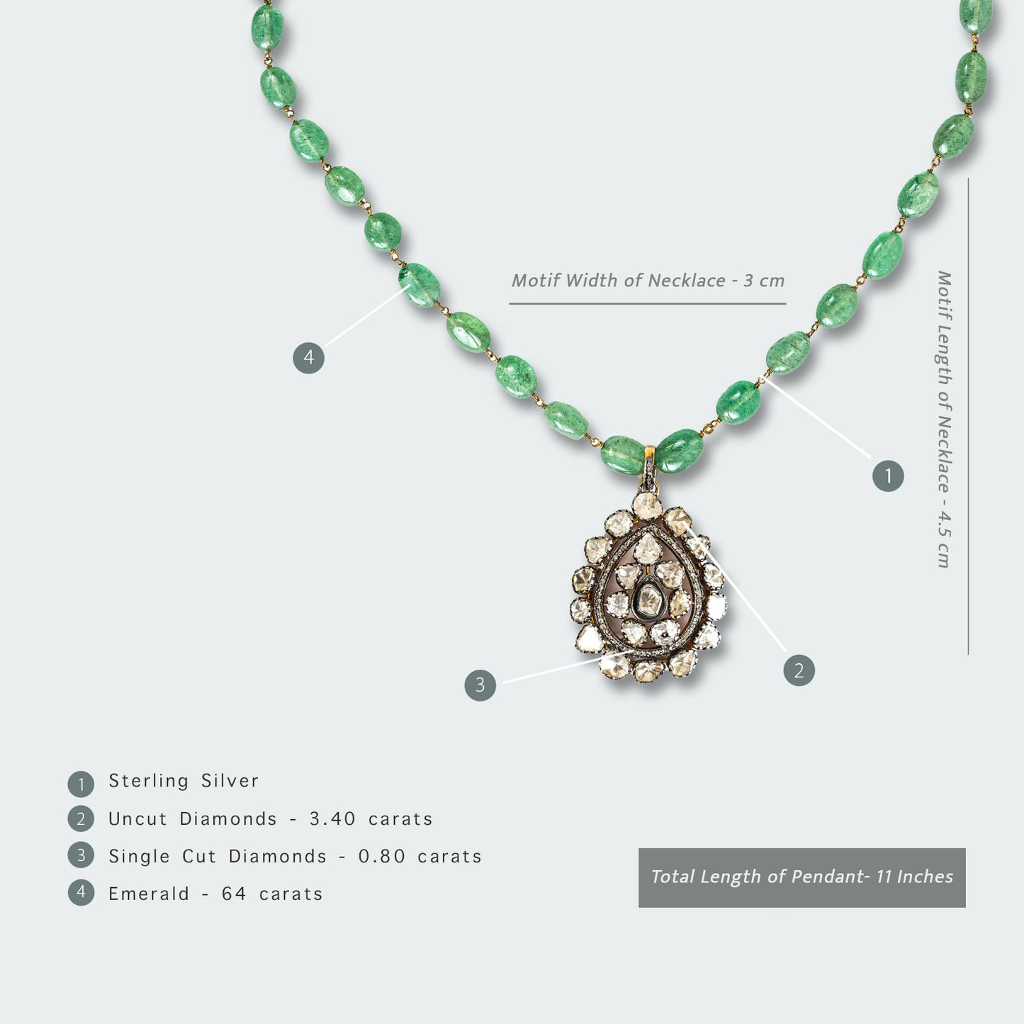Tula Uncut Diamond Pendant with Emeralds