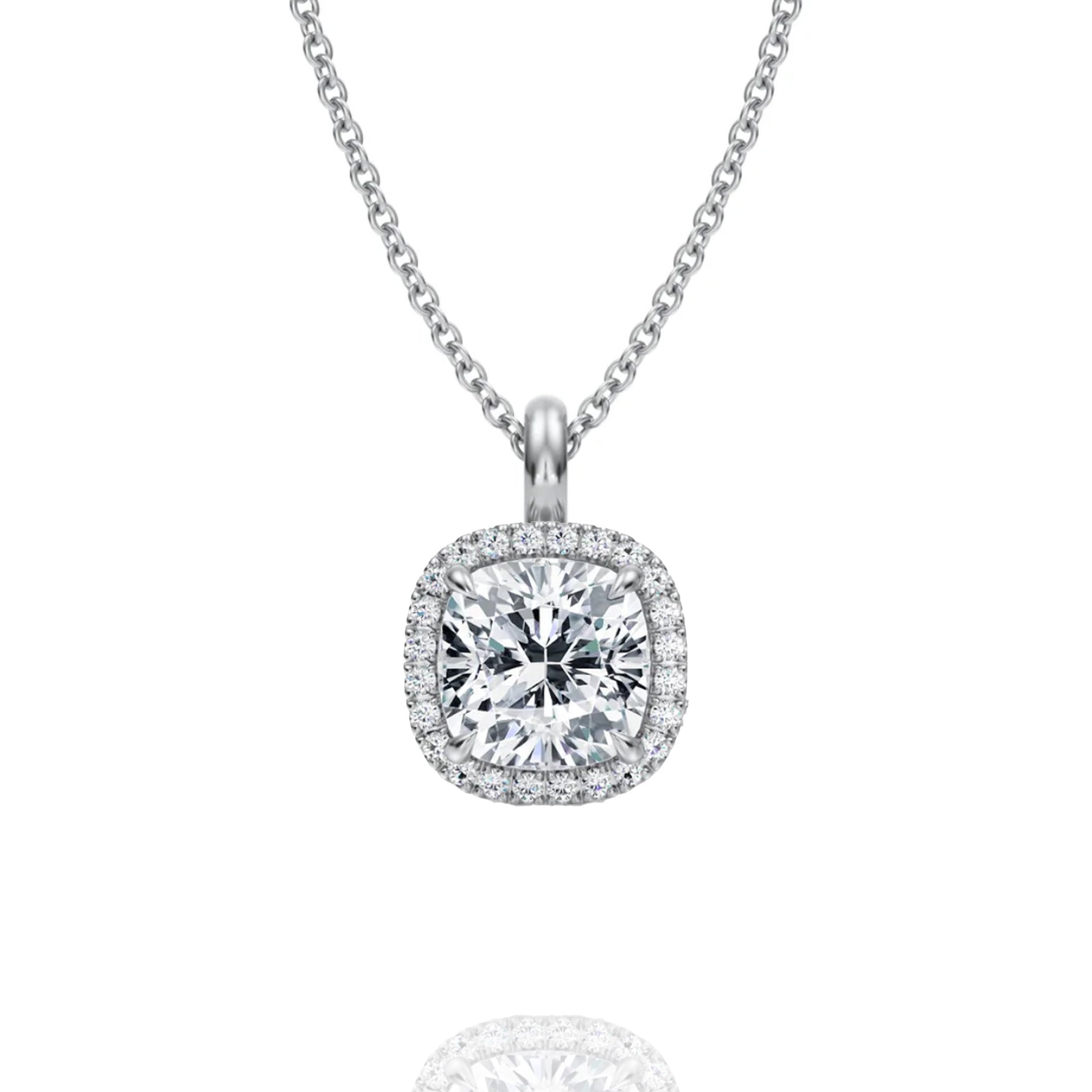 Classic Cushion Lab Grown Solitaire Pendant with Halo