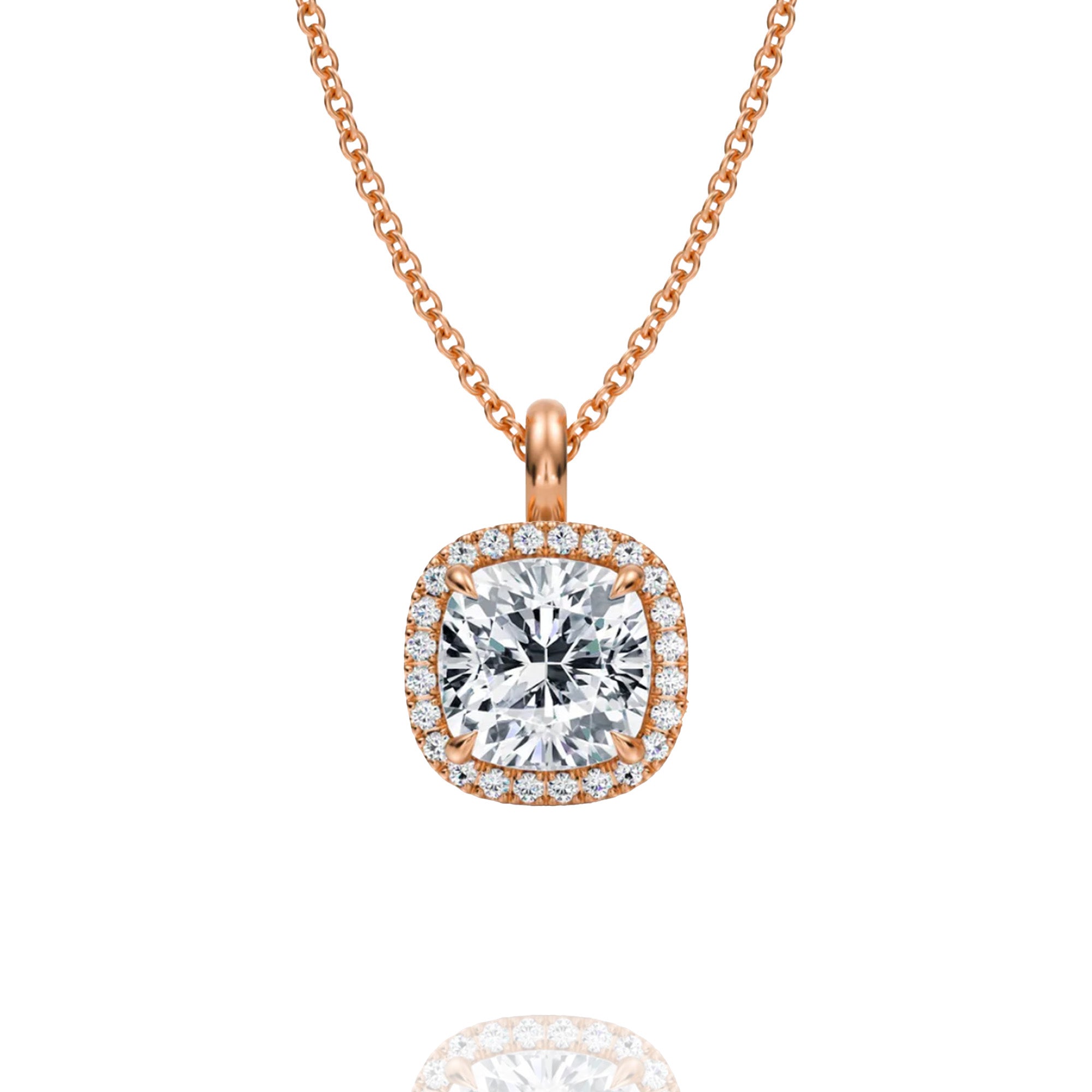 Classic Cushion Lab Grown Solitaire Pendant with Halo